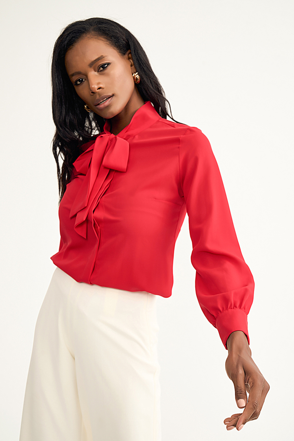 tie-collar shirt - RED