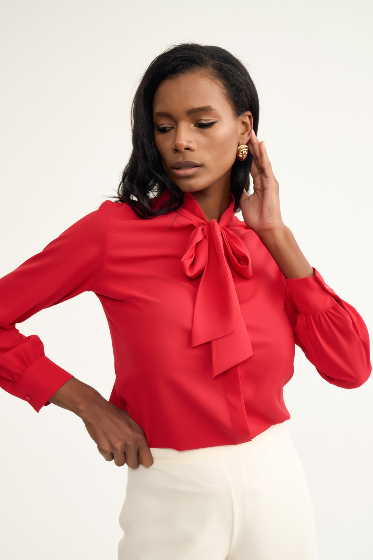 tie-collar shirt - RED