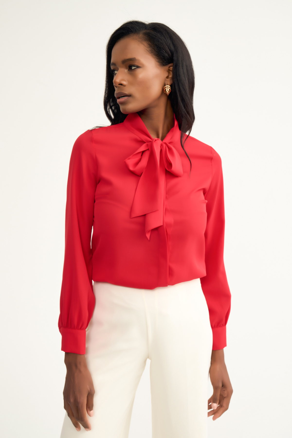 tie-collar shirt - RED