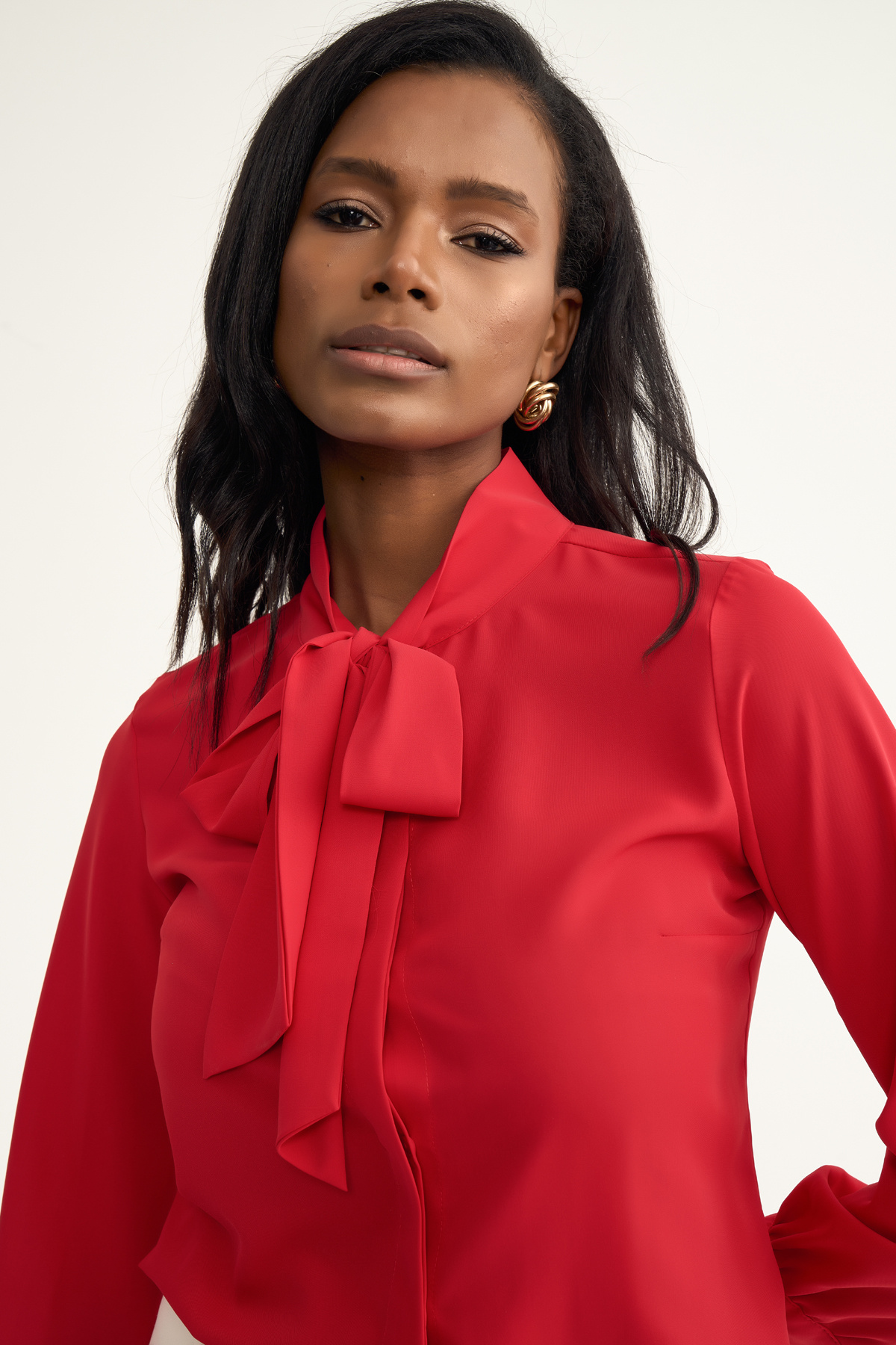tie-collar shirt - RED