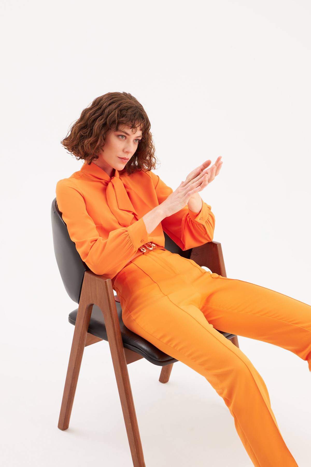 Yakası bağlamalı gömlek - ORANJ