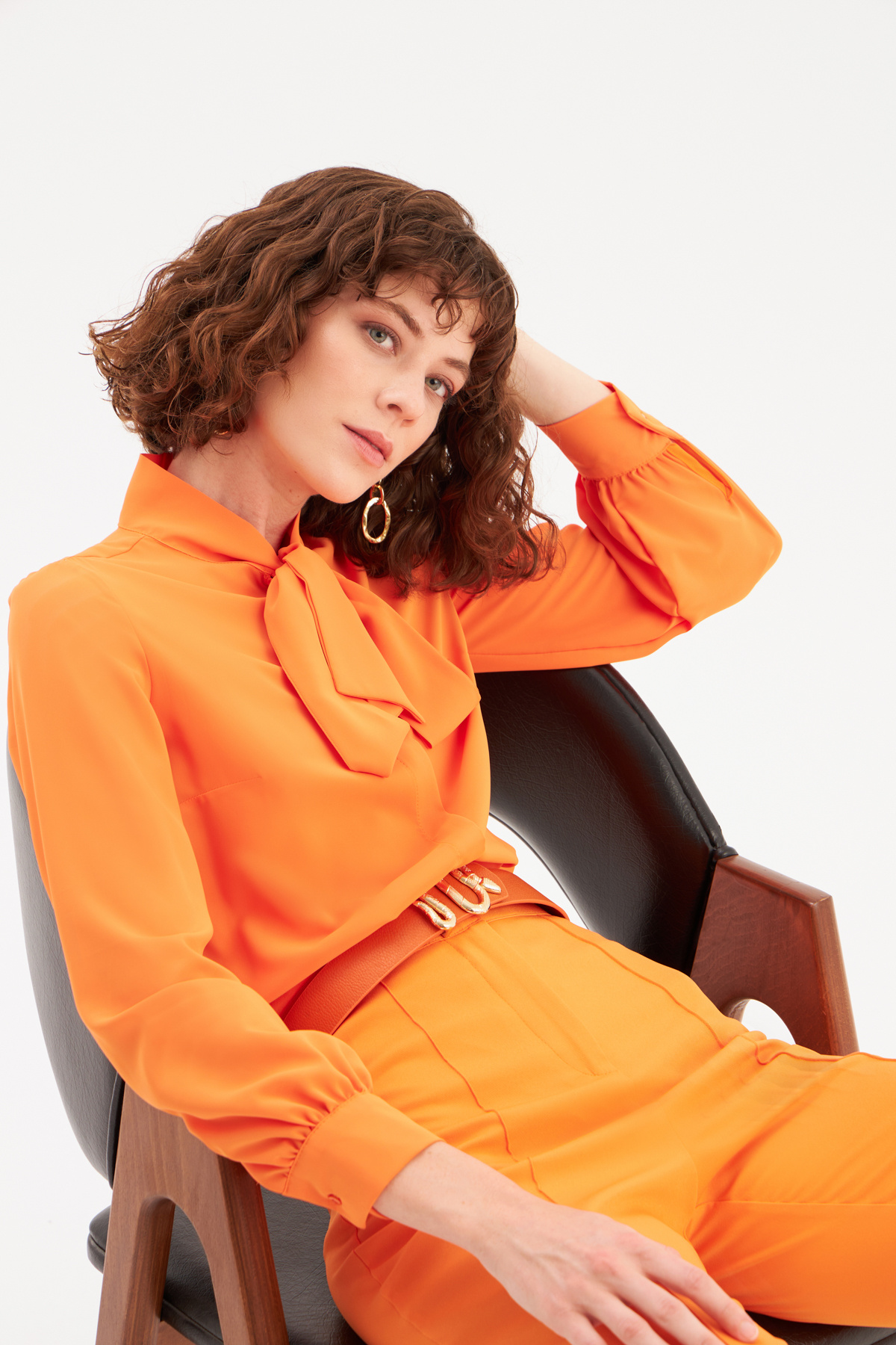 Yakası bağlamalı gömlek - ORANJ