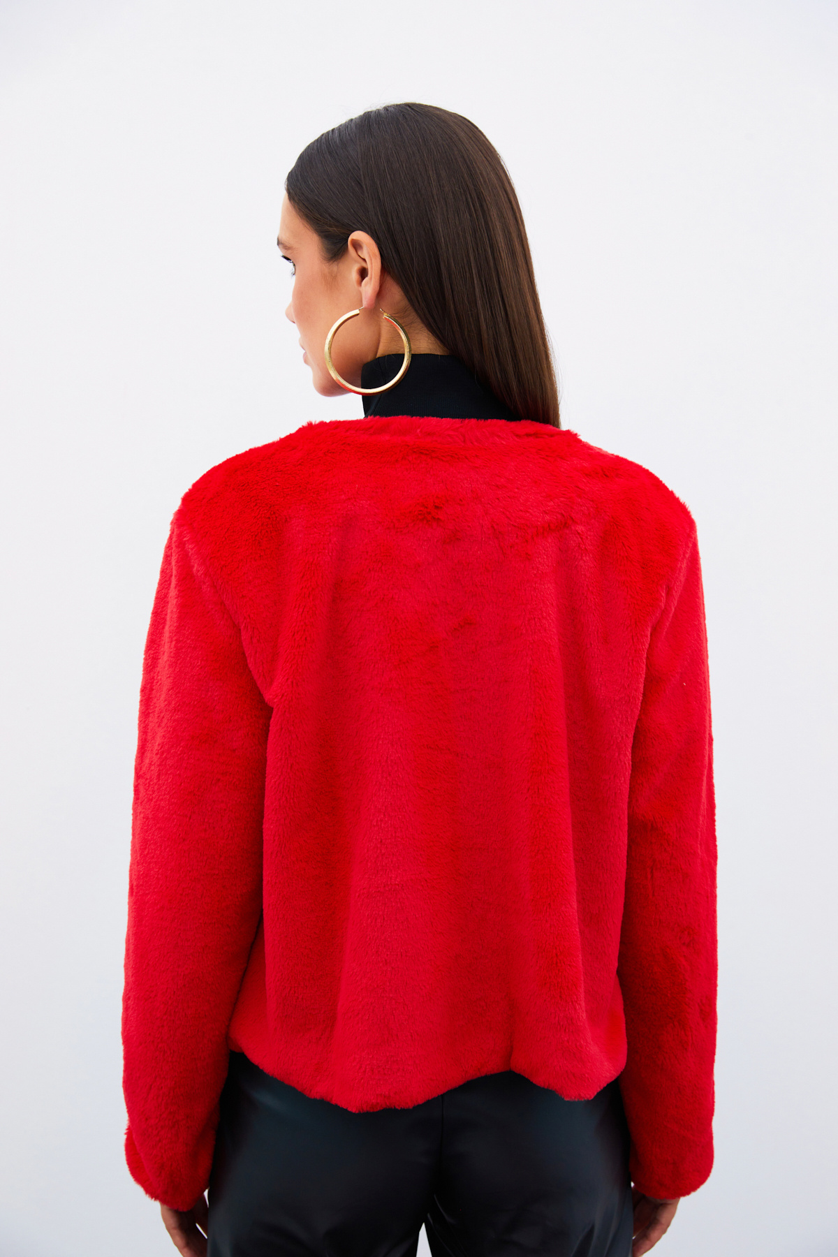 Yakasız Peluş Ceket - KIRMIZI