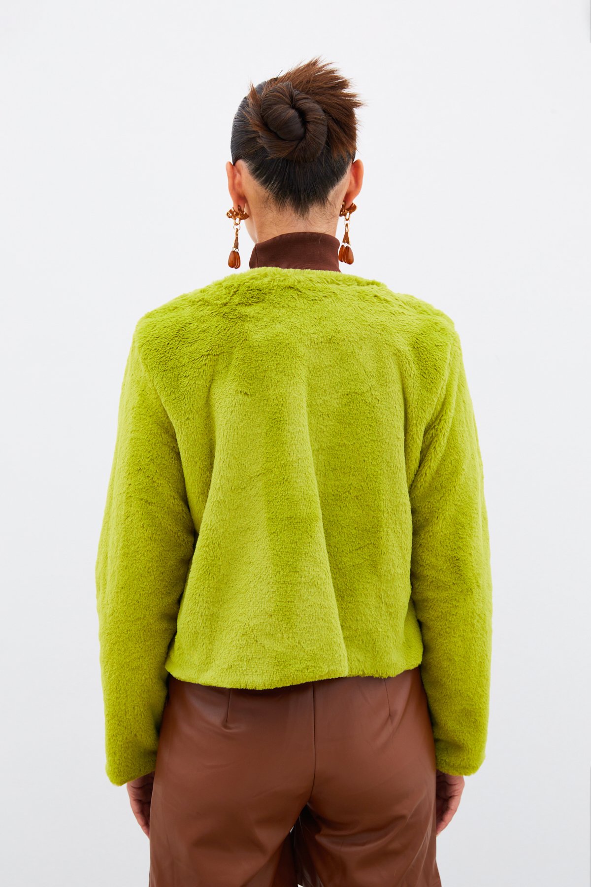 Yakasız Peluş Ceket - YEŞİL