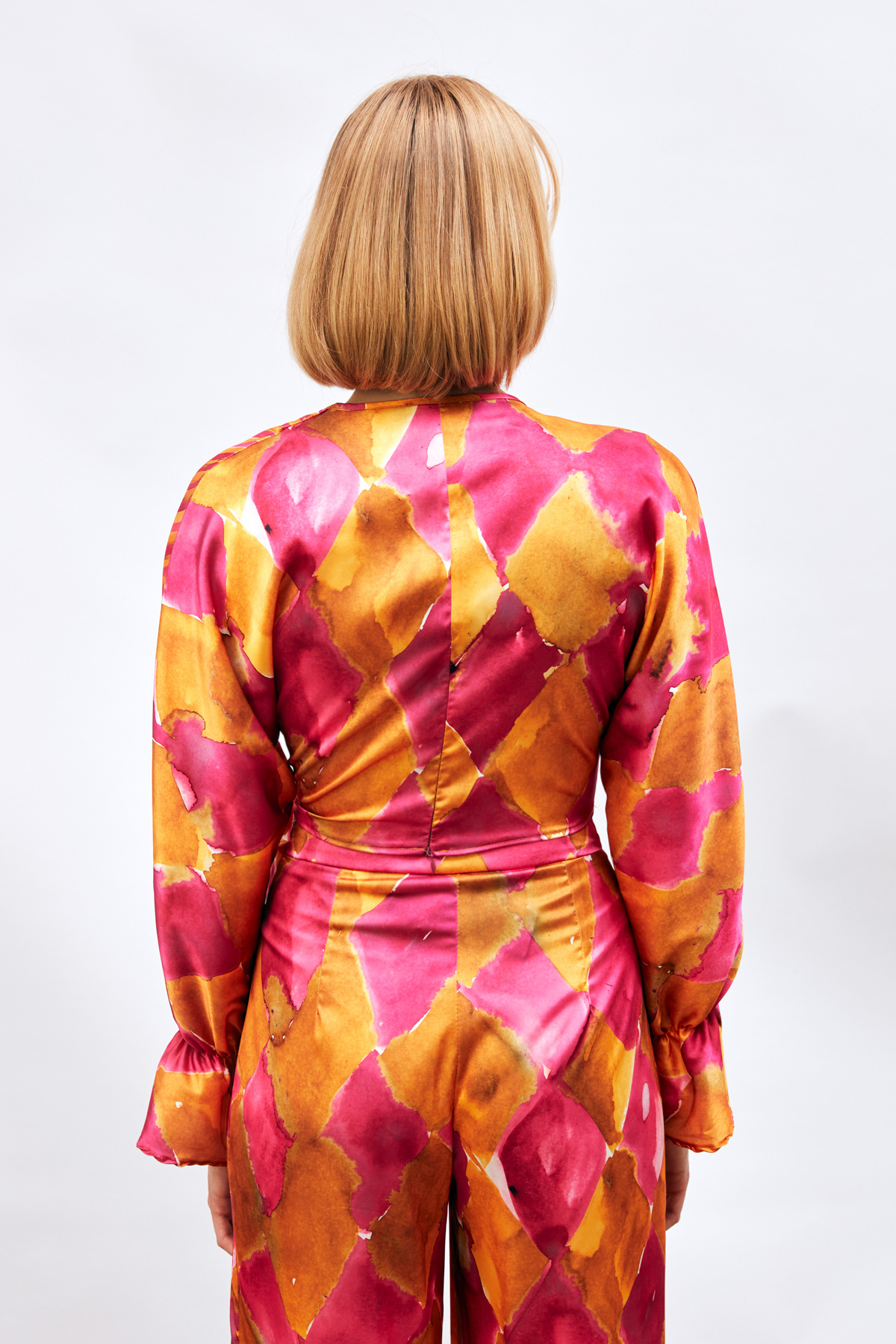 Yan Bağlamalı Desenli Bluz - FUŞYA