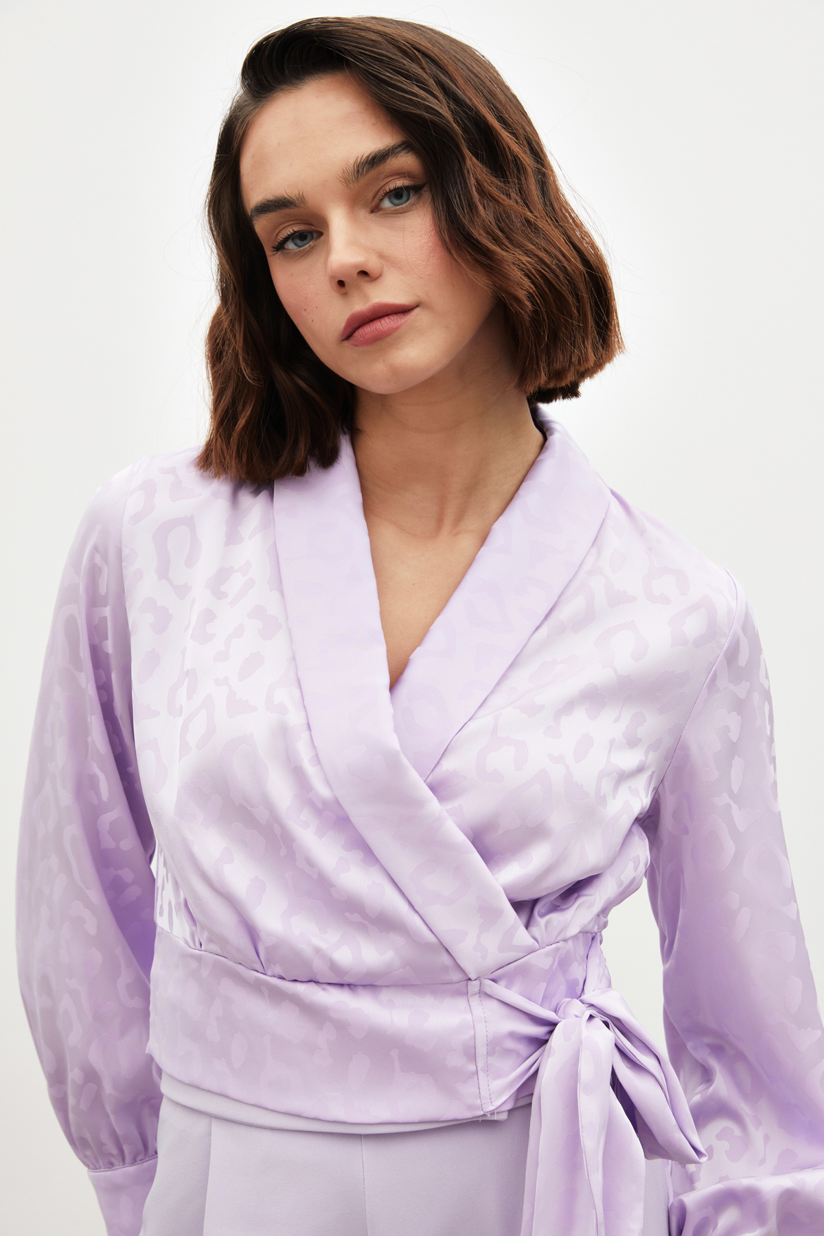 Yan Kuşaklı Saten Bluz - LİLA