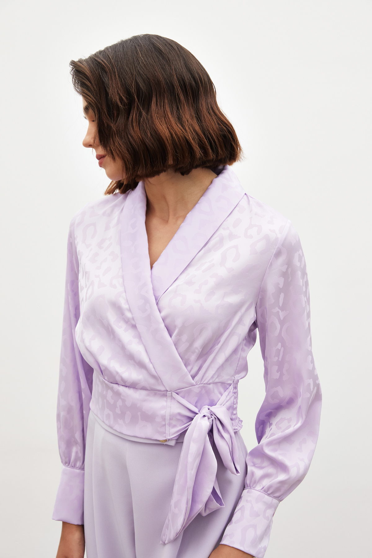 Yan Kuşaklı Saten Bluz - LİLA
