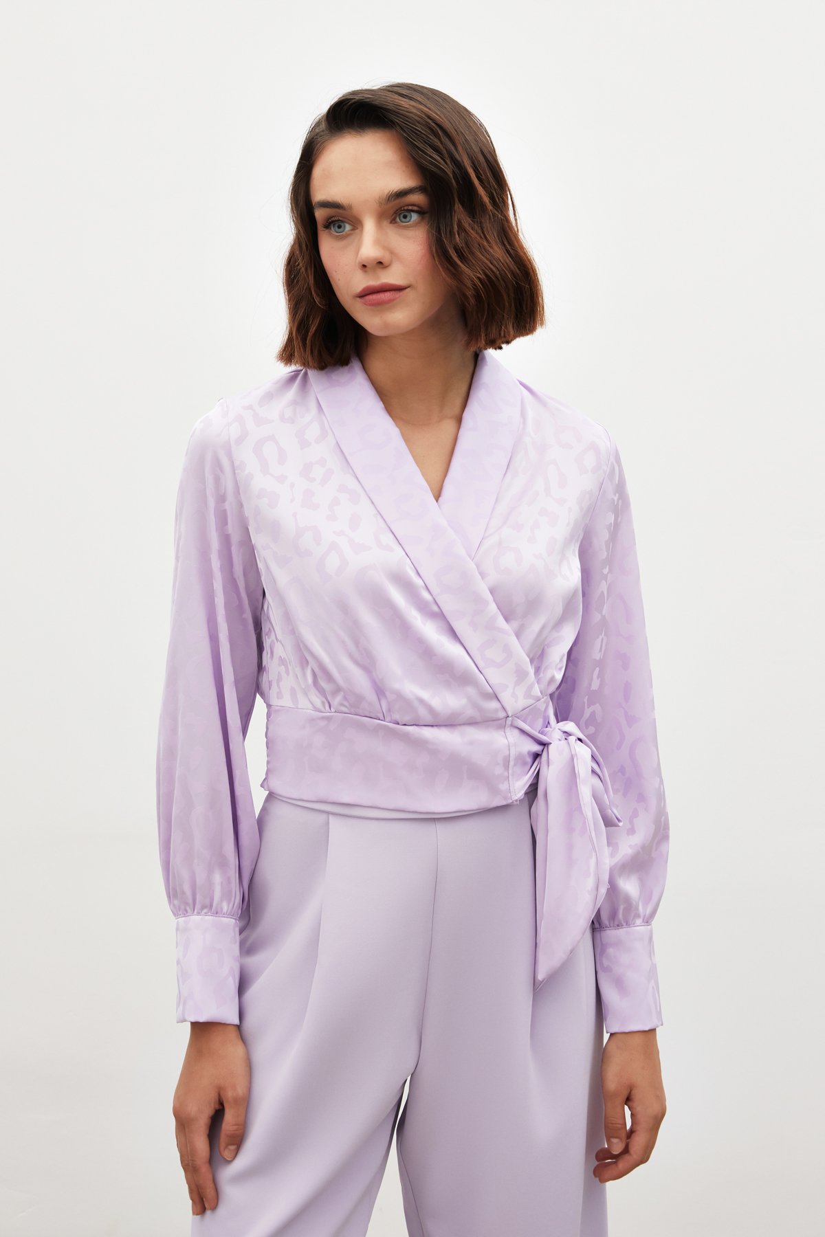 Yan Kuşaklı Saten Bluz - LİLA