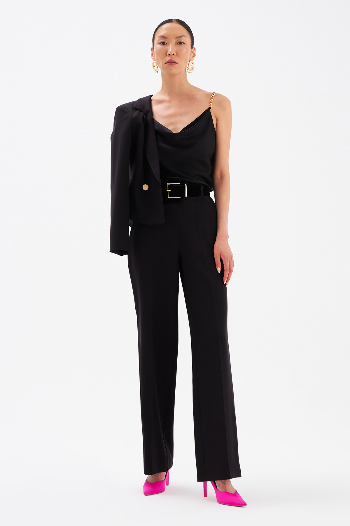 Side Slit Detailed Loose Trousers - BLACK