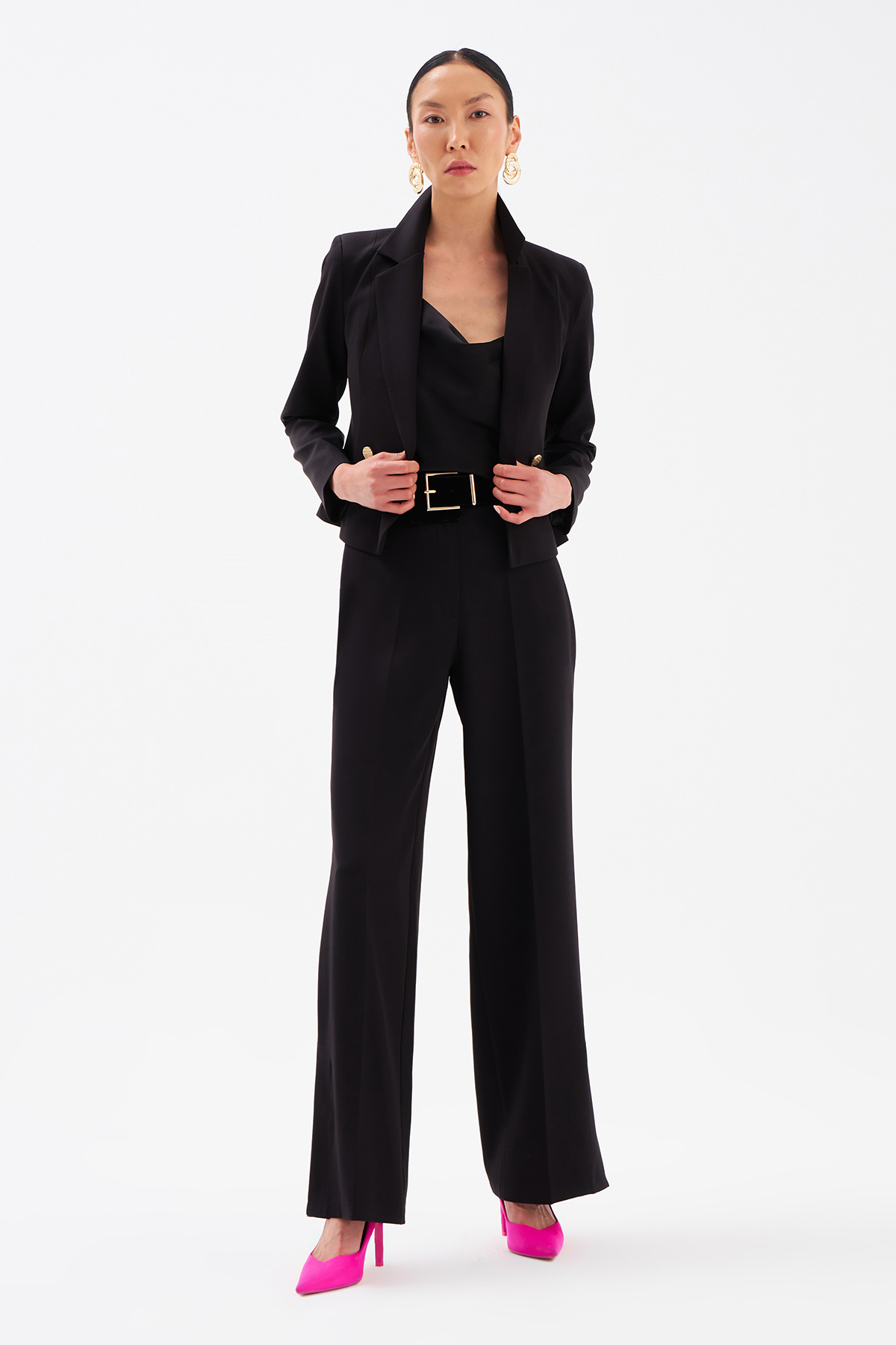 Side Slit Detailed Loose Trousers - BLACK