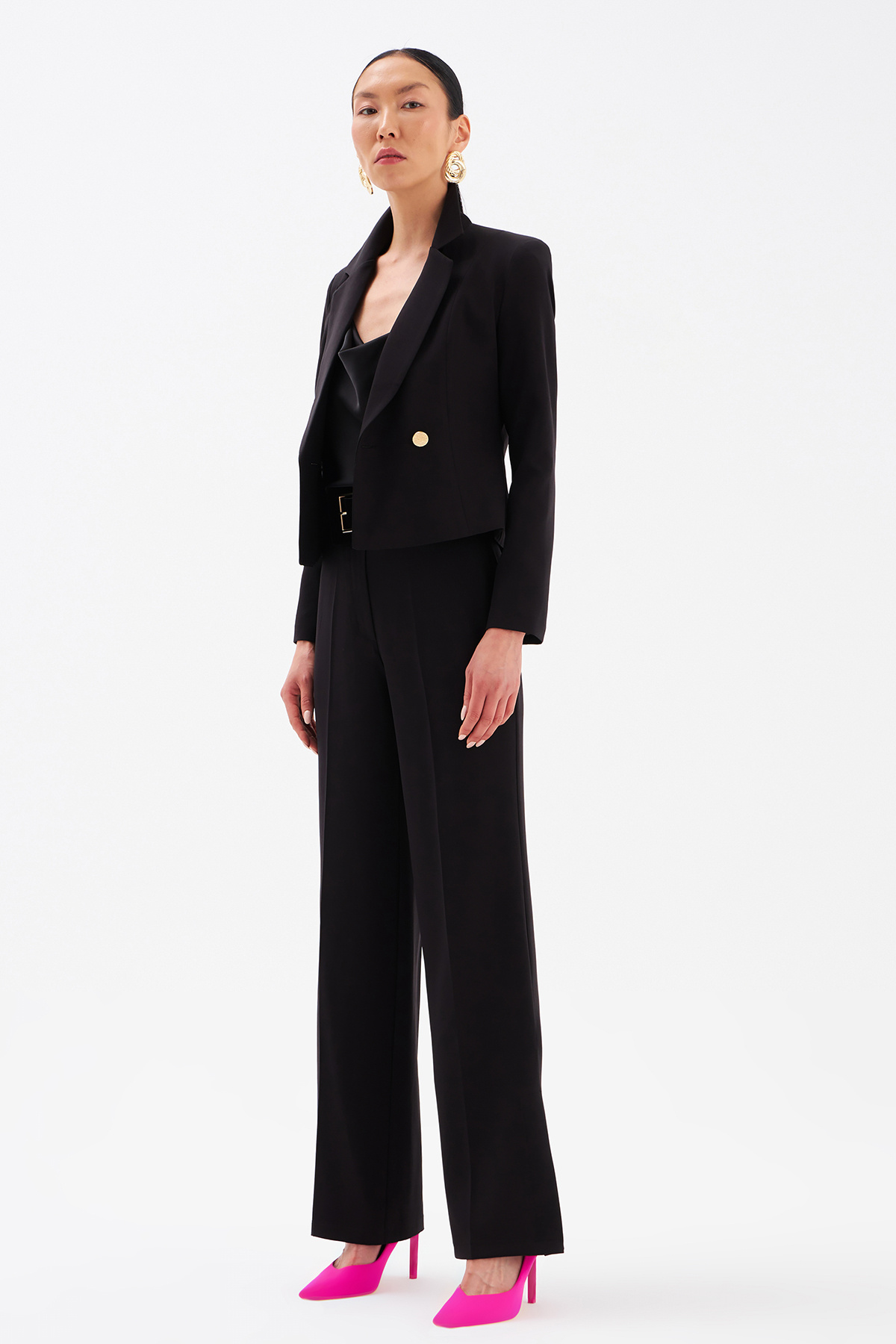 Side Slit Detailed Loose Trousers - BLACK