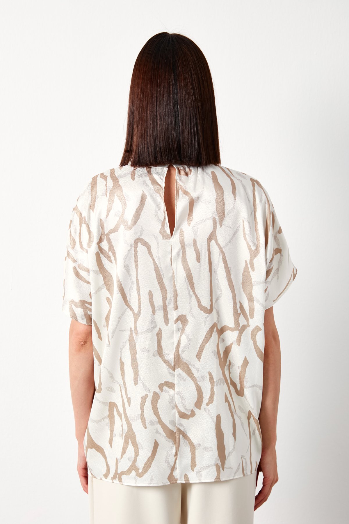 Bat Sleeve Patterned Blouse - DARK BEIGE
