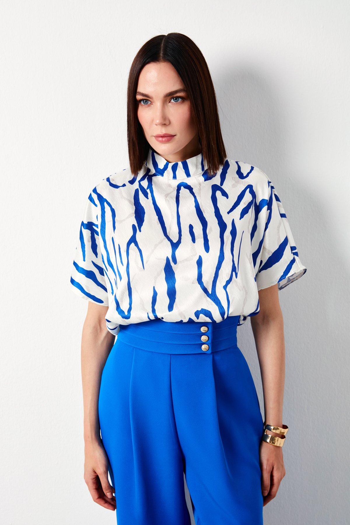 Yarasa Kol Desenli Bluz - SAX MAVİ