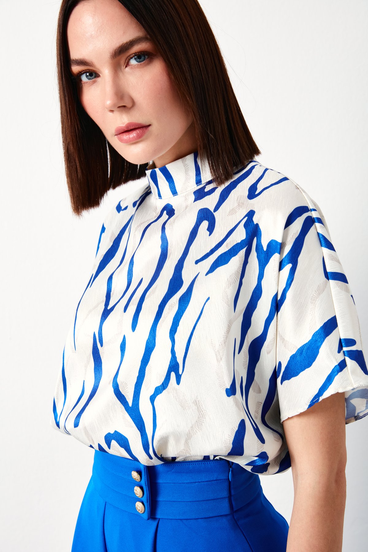 Yarasa Kol Desenli Bluz - SAX MAVİ