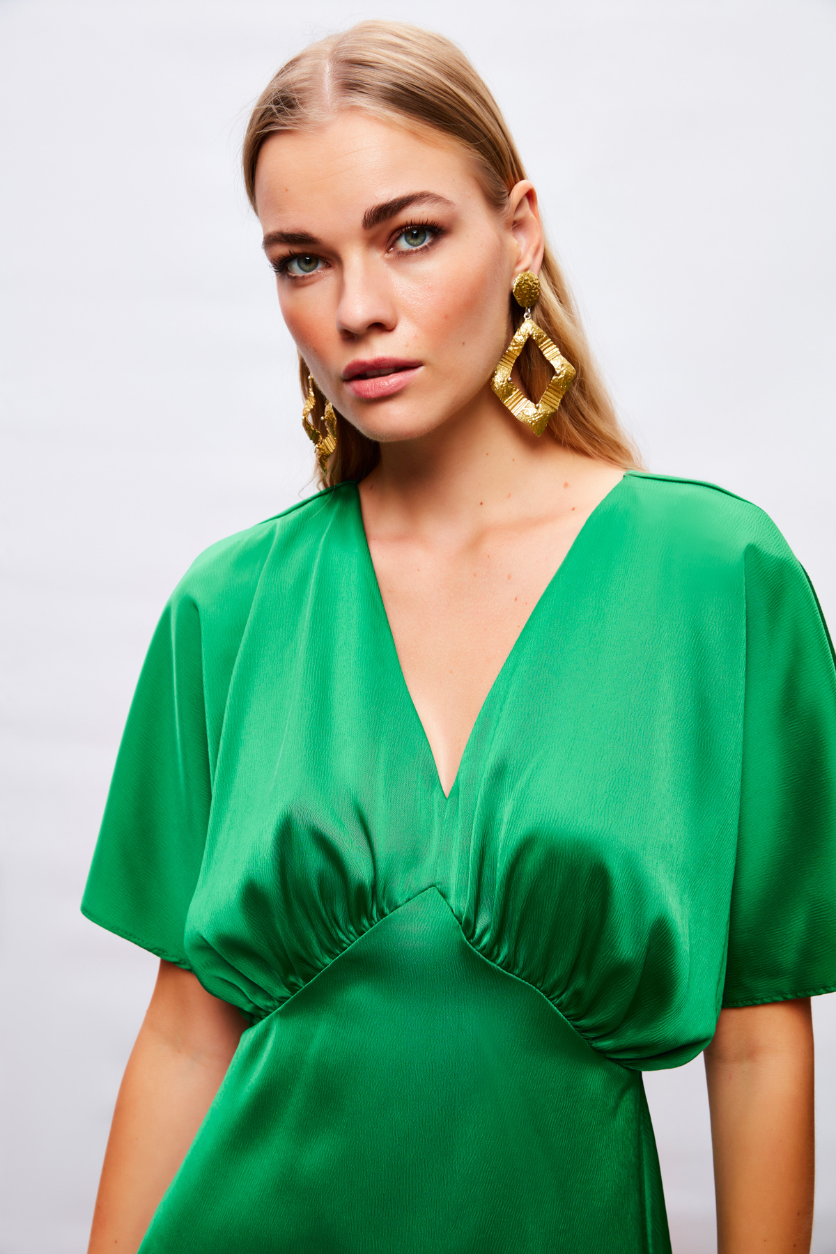 Yarasa Kol Mini Elbise - YEŞİL