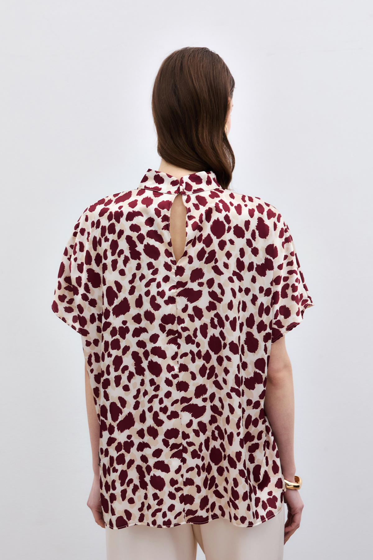 Yarasa Kol  Salaş Bluz - Bej-Bordo