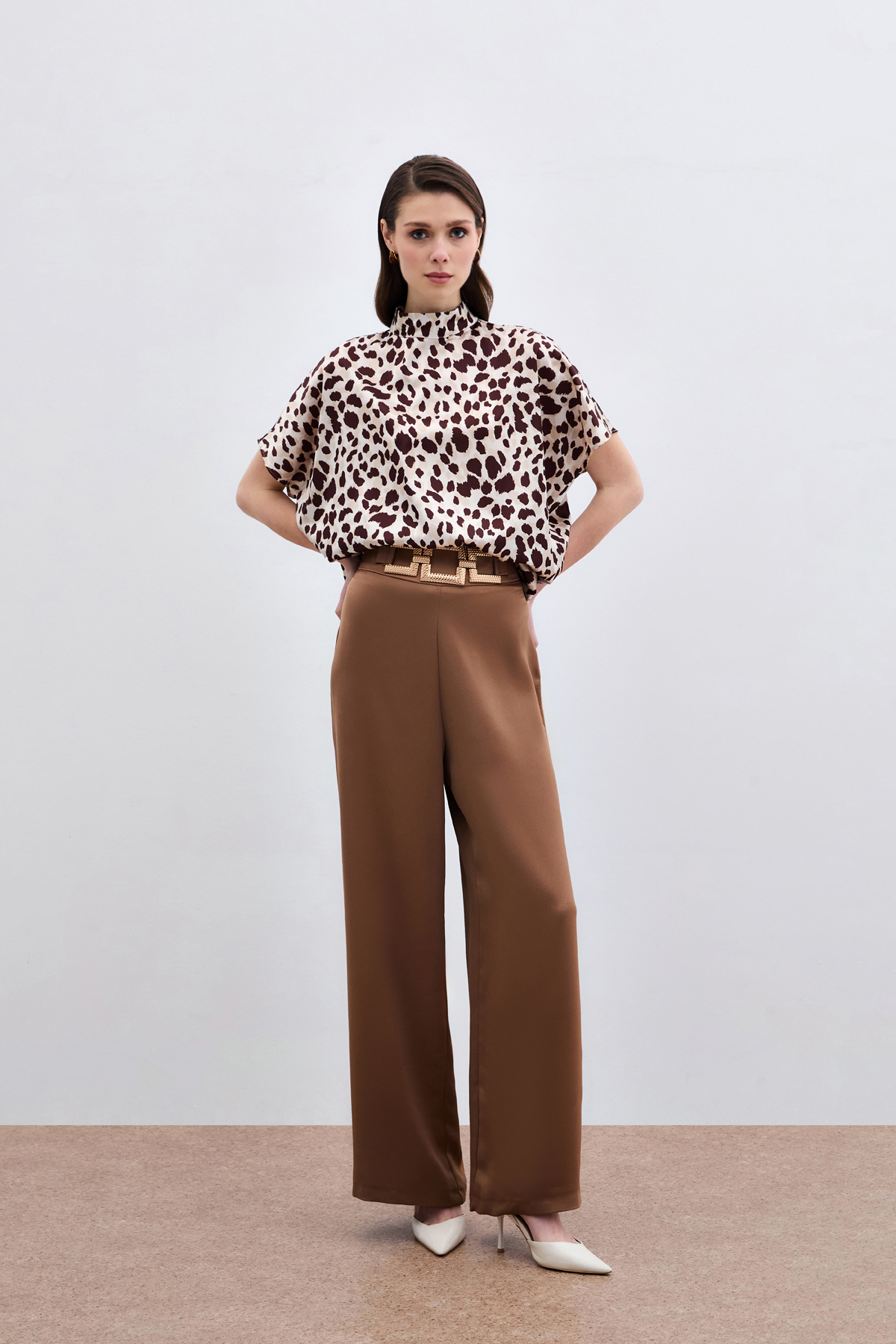 Yarasa Kol  Salaş Bluz - Bej-Kahve