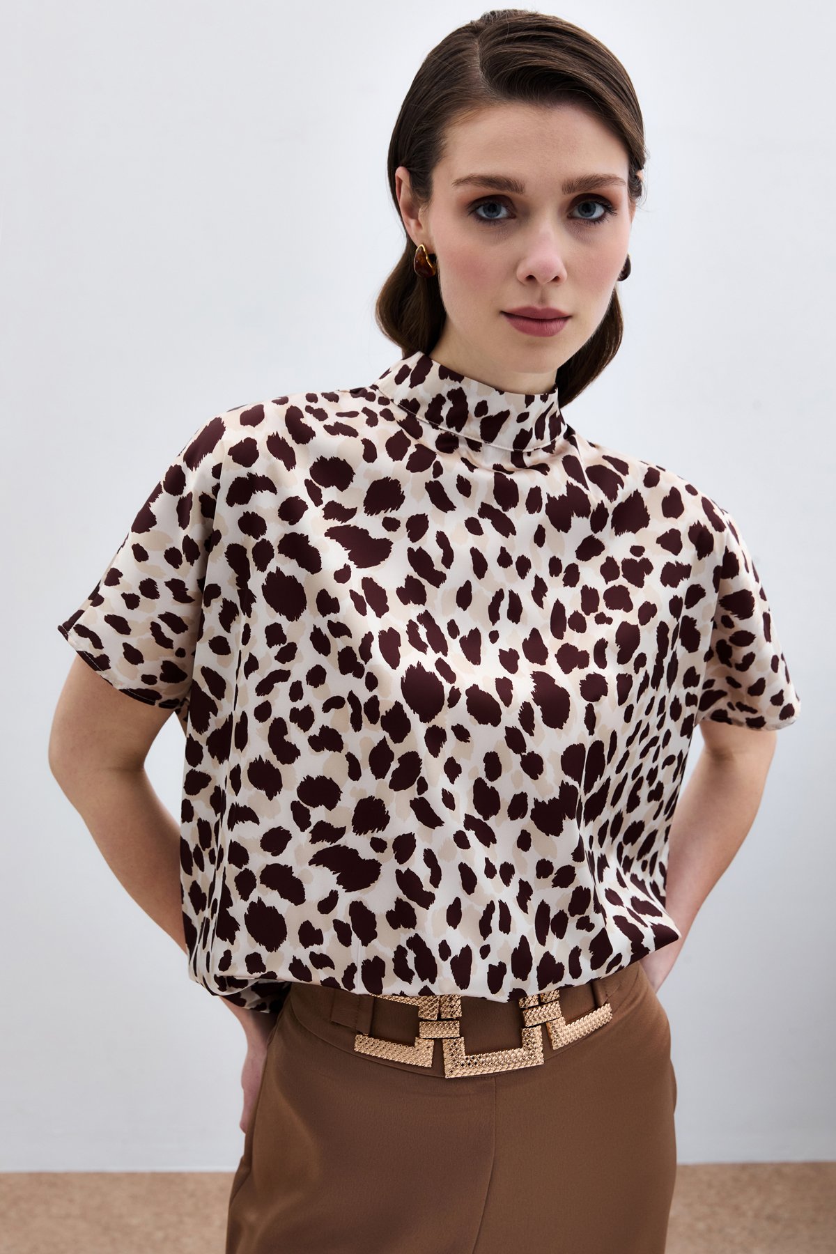 Yarasa Kol  Salaş Bluz - Bej-Kahve