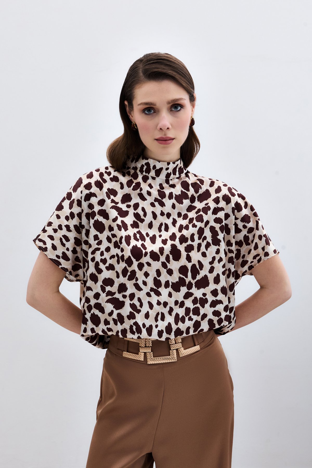 Yarasa Kol  Salaş Bluz - Bej-Kahve