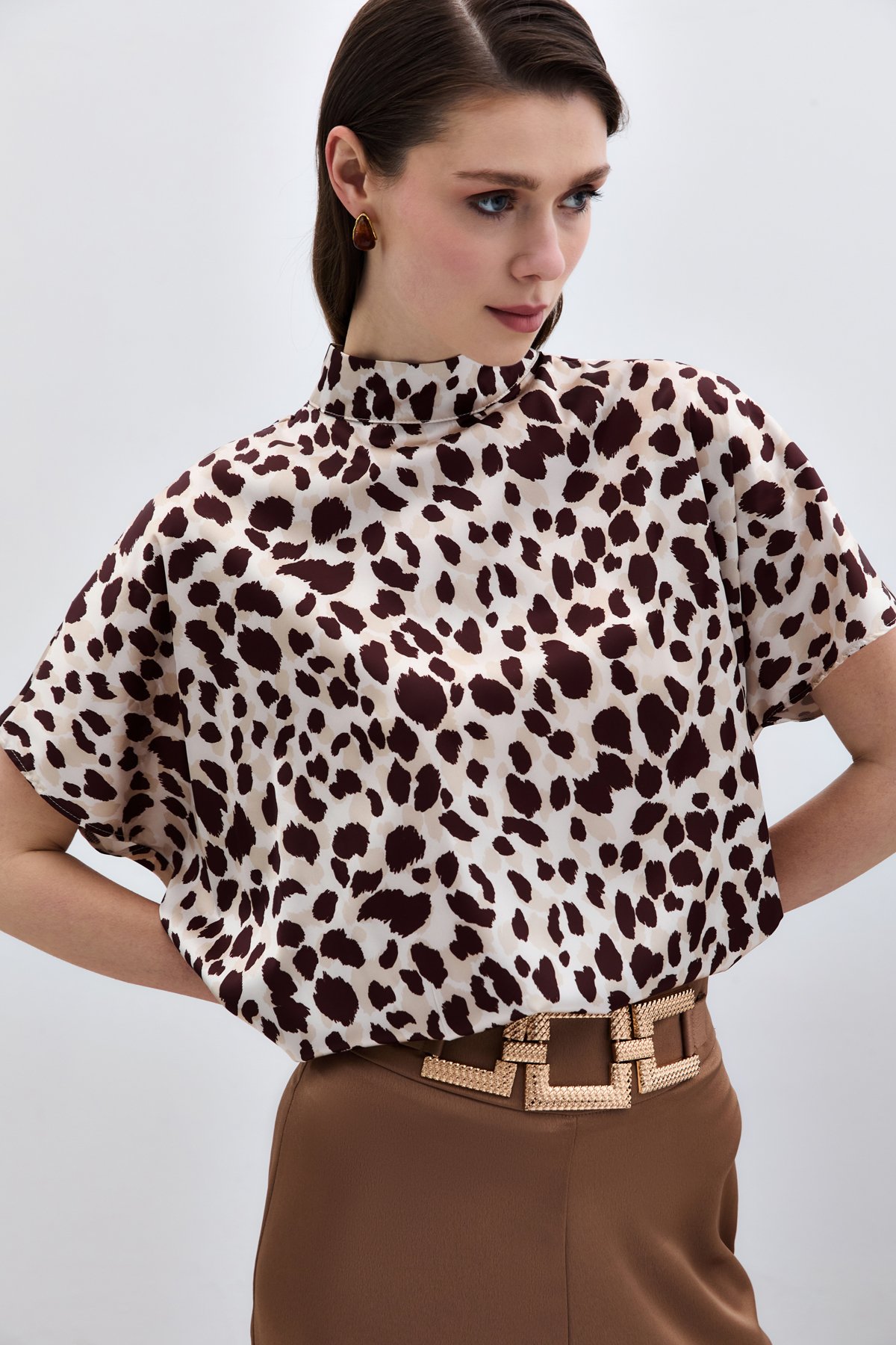 Yarasa Kol  Salaş Bluz - Bej-Kahve
