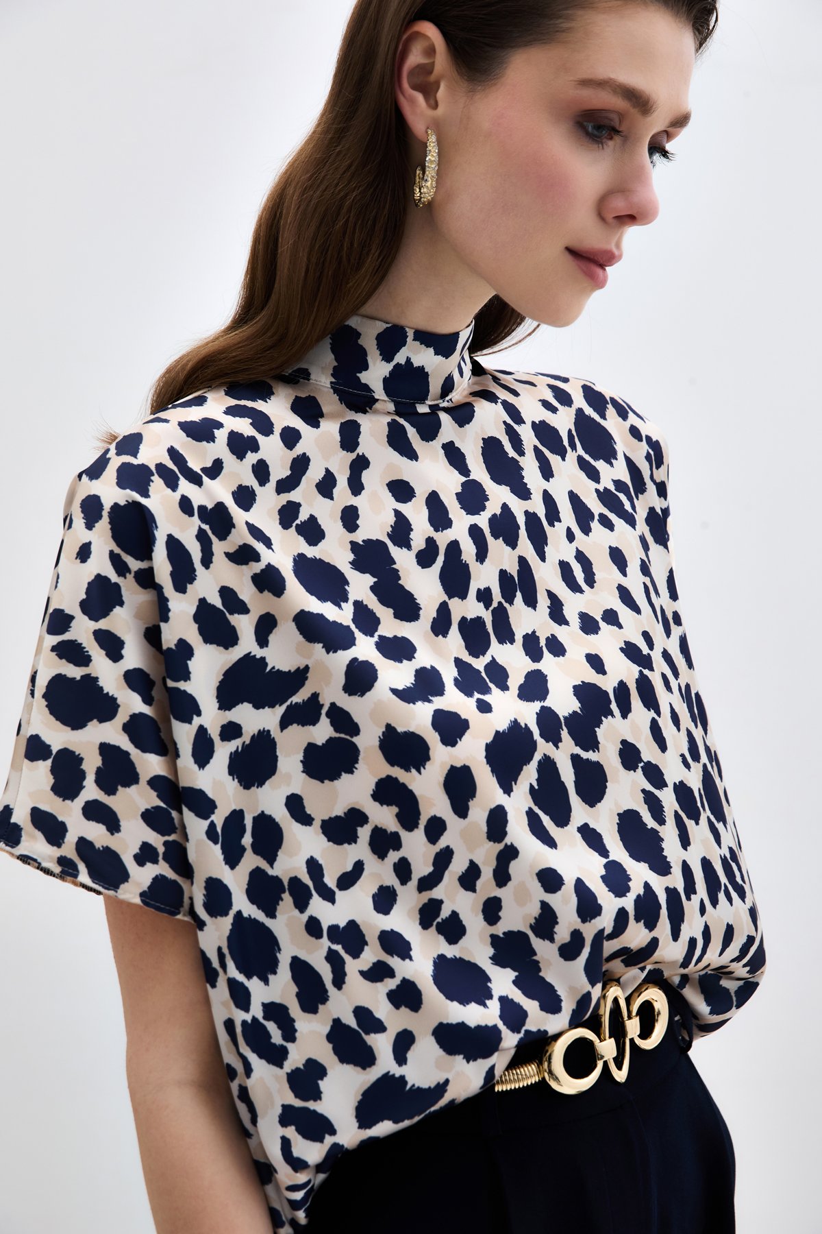 Yarasa Kol  Salaş Bluz - Bej-Lacivert