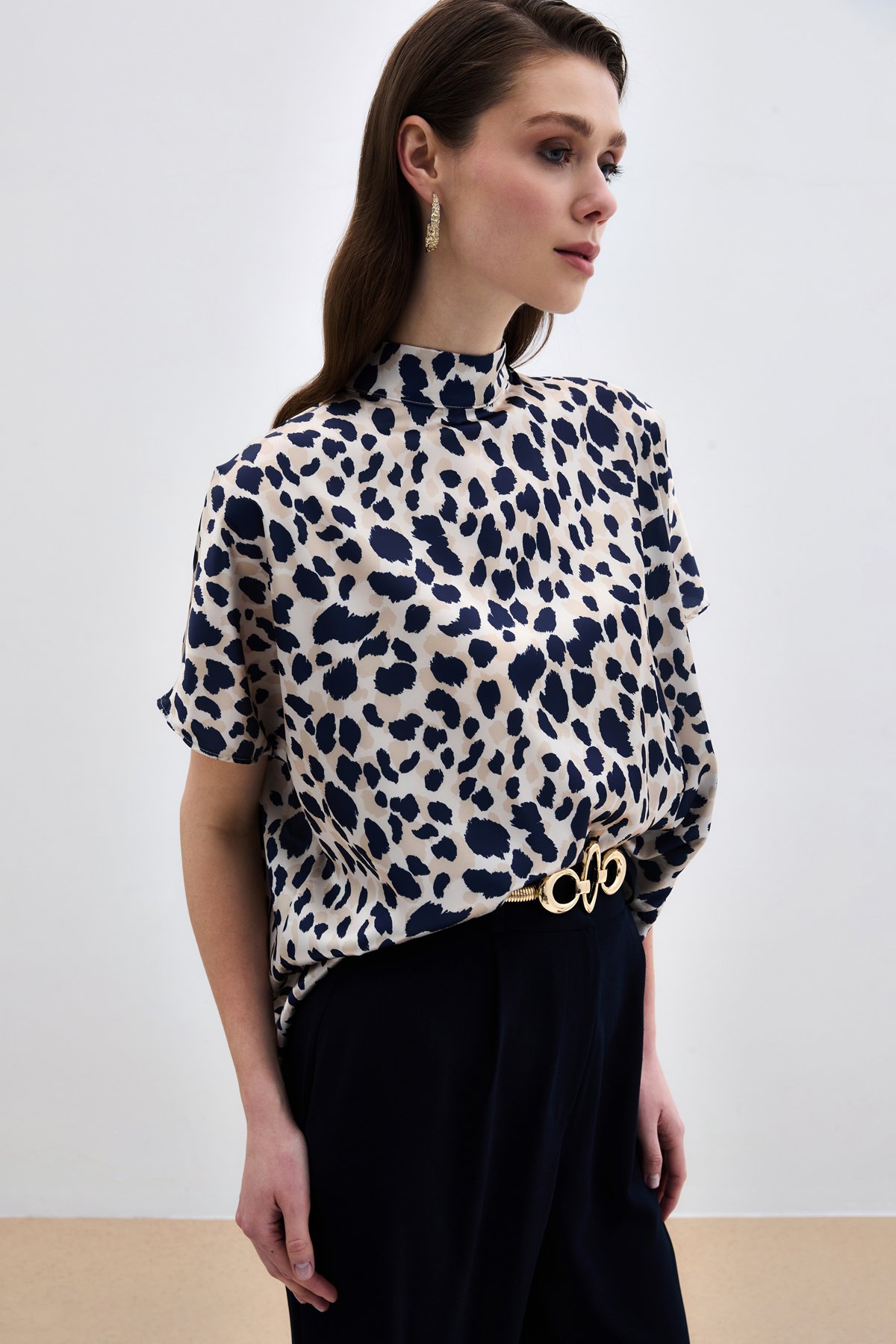 Yarasa Kol  Salaş Bluz - Bej-Lacivert