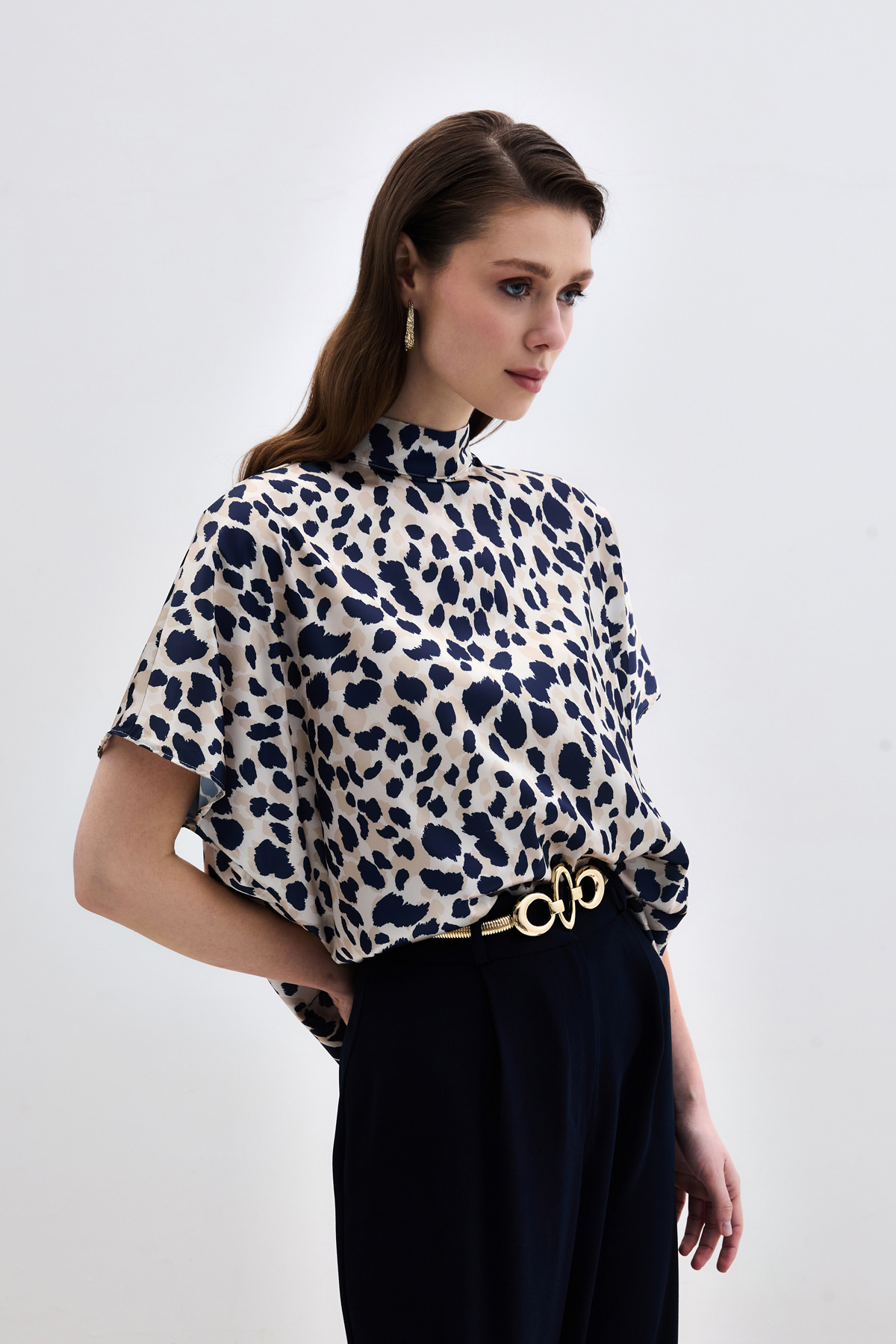 Yarasa Kol  Salaş Bluz - Bej-Lacivert