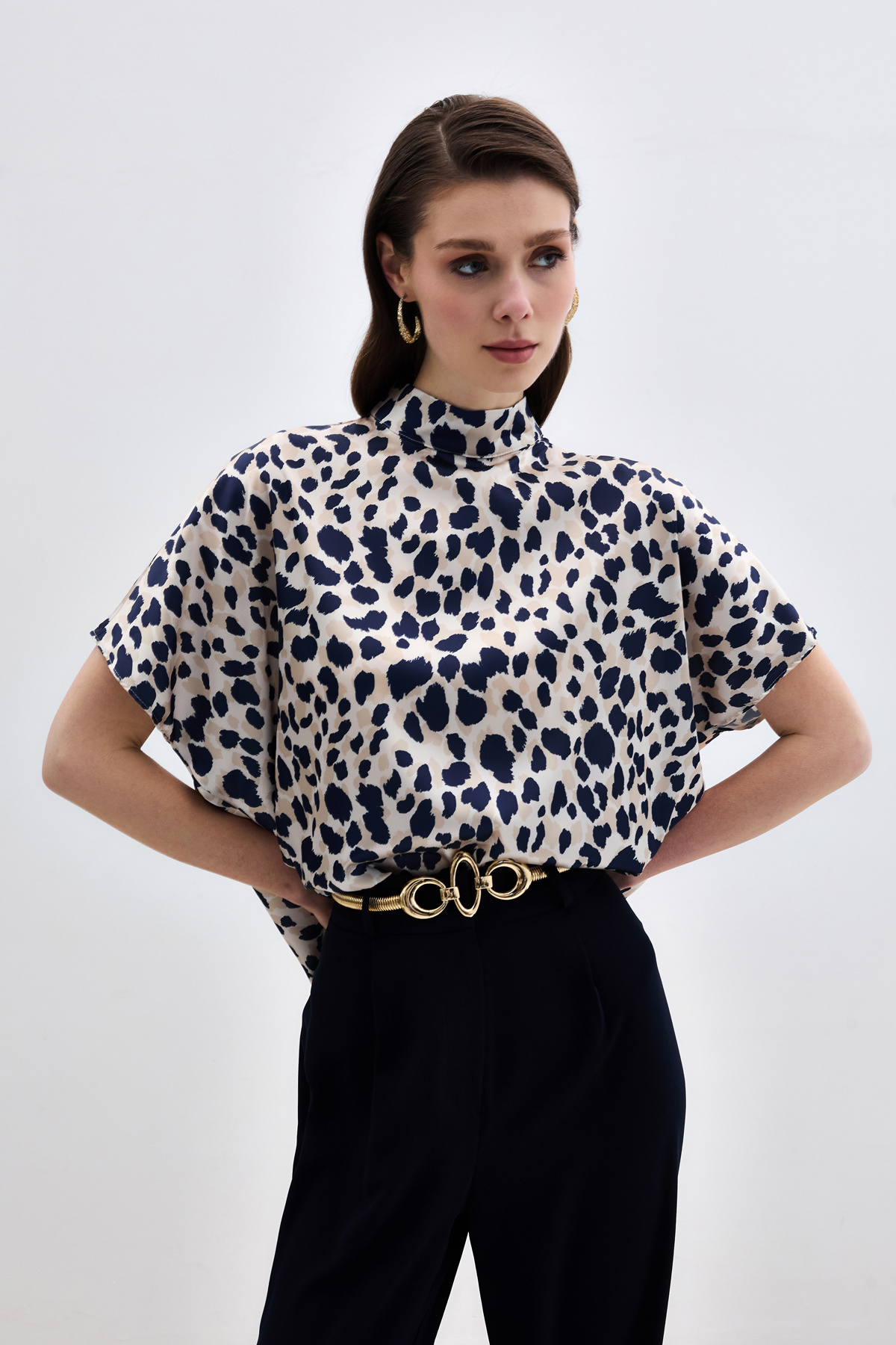 Yarasa Kol  Salaş Bluz - Bej-Lacivert