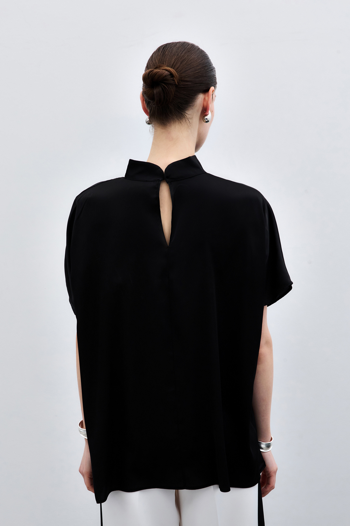 Yarasa Kol  Salaş Bluz - Düz Siyah