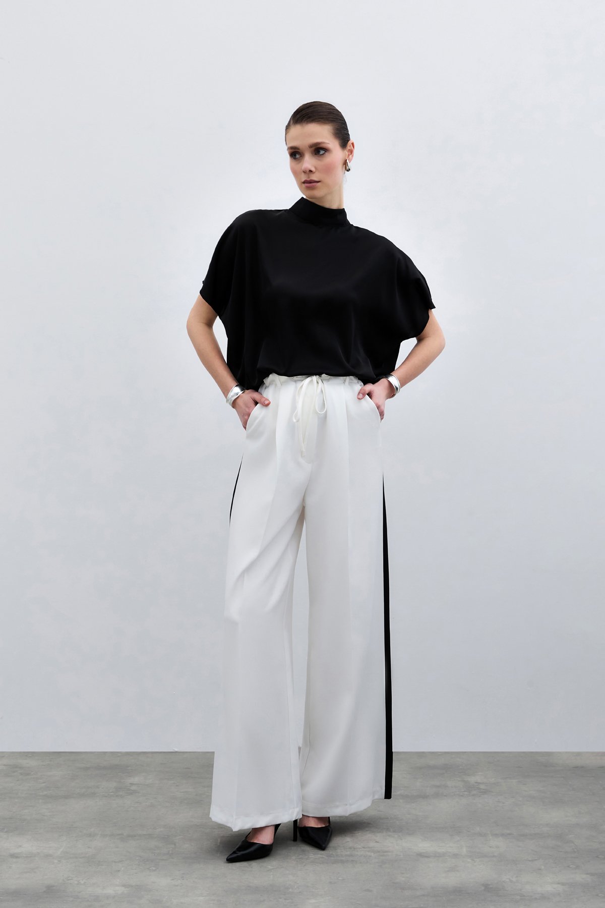 Yarasa Kol  Salaş Bluz - Düz Siyah