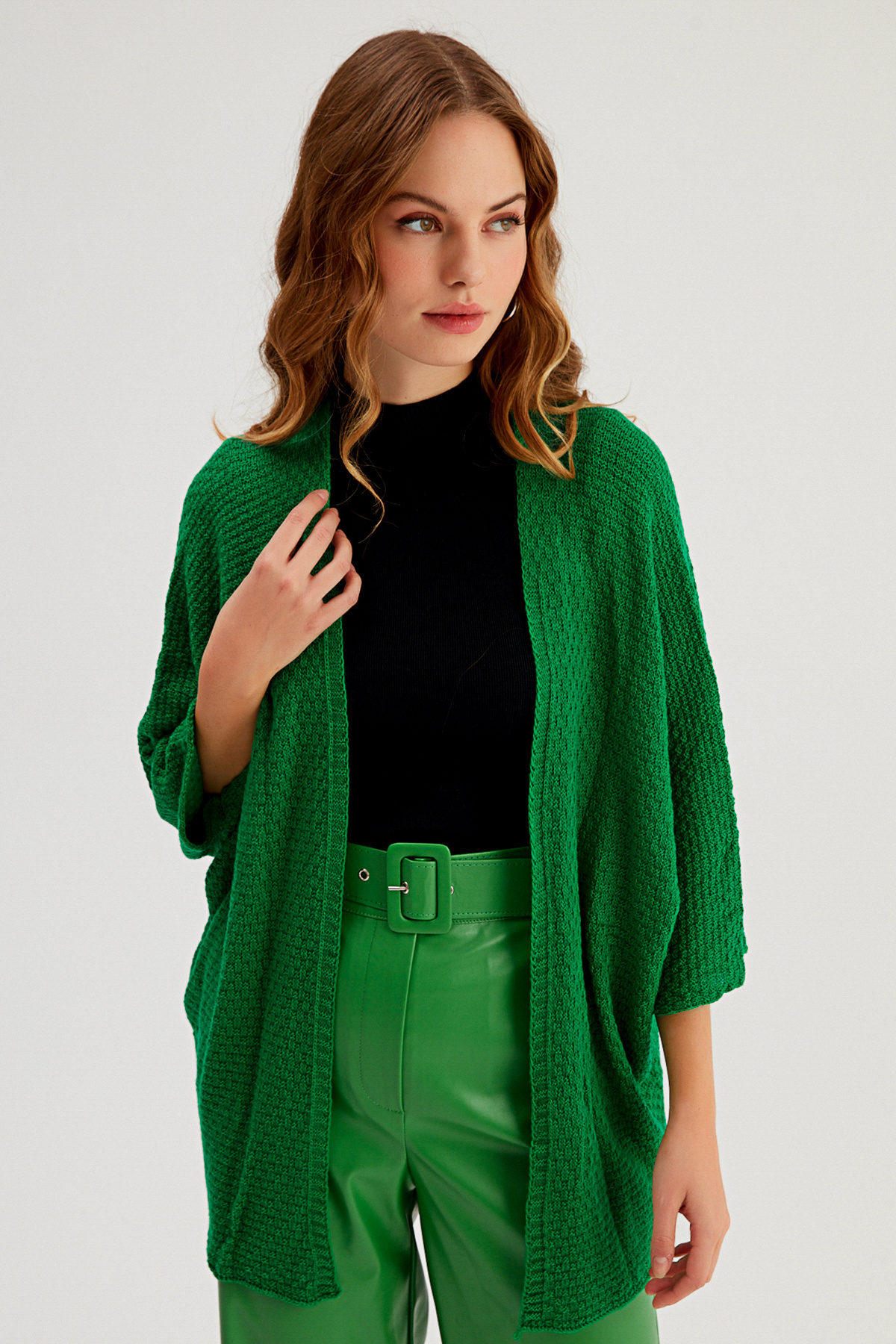 bat sleeve loose cardigan - BENETTON GREEN