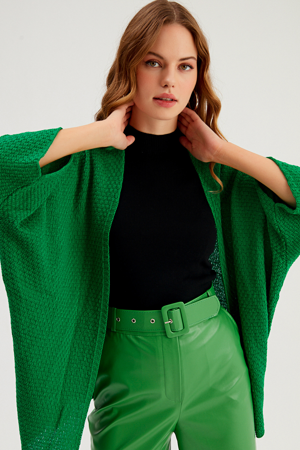 bat sleeve loose cardigan - BENETTON GREEN