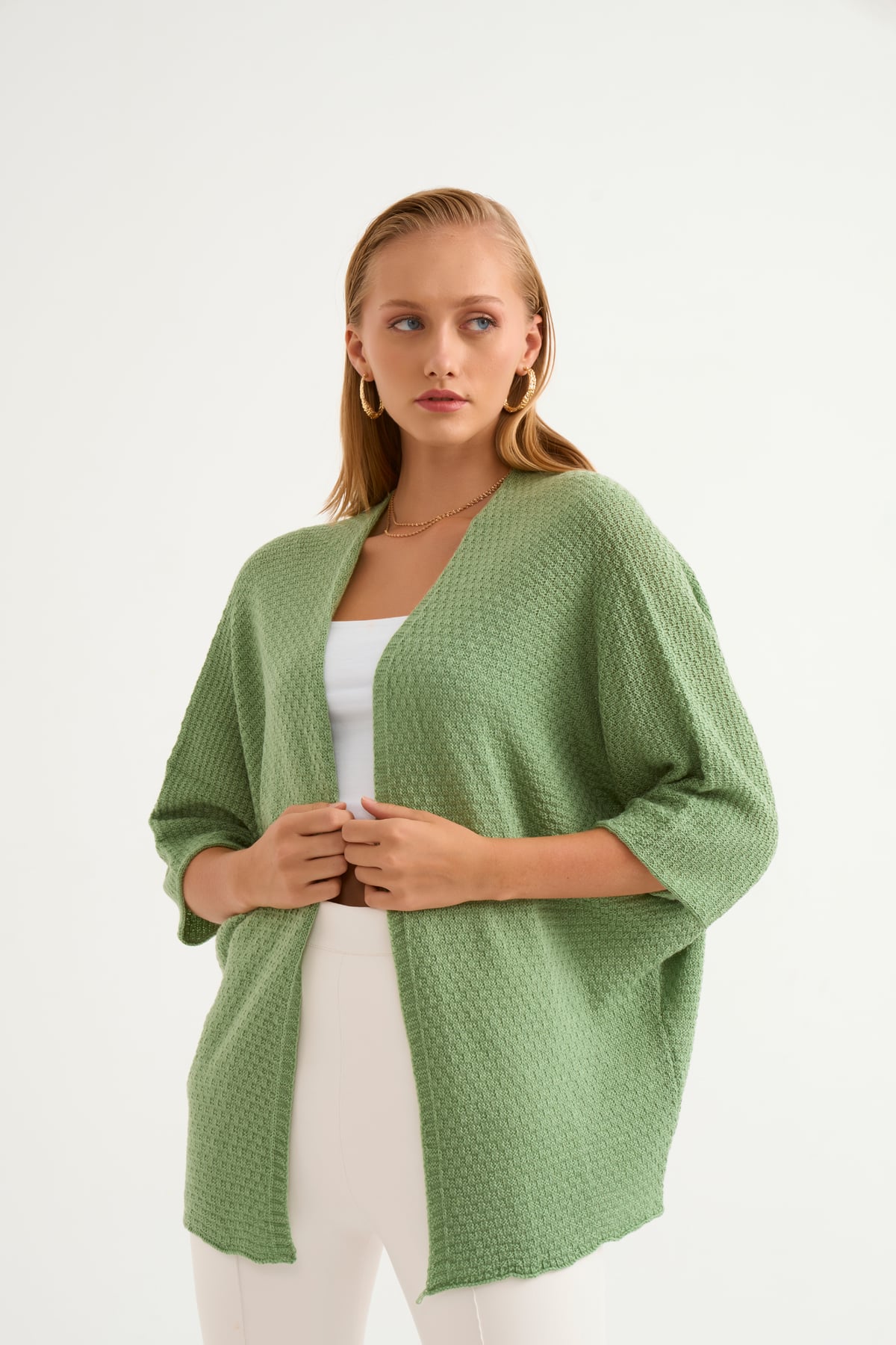 bat sleeve loose cardigan - GREEN ALMOND