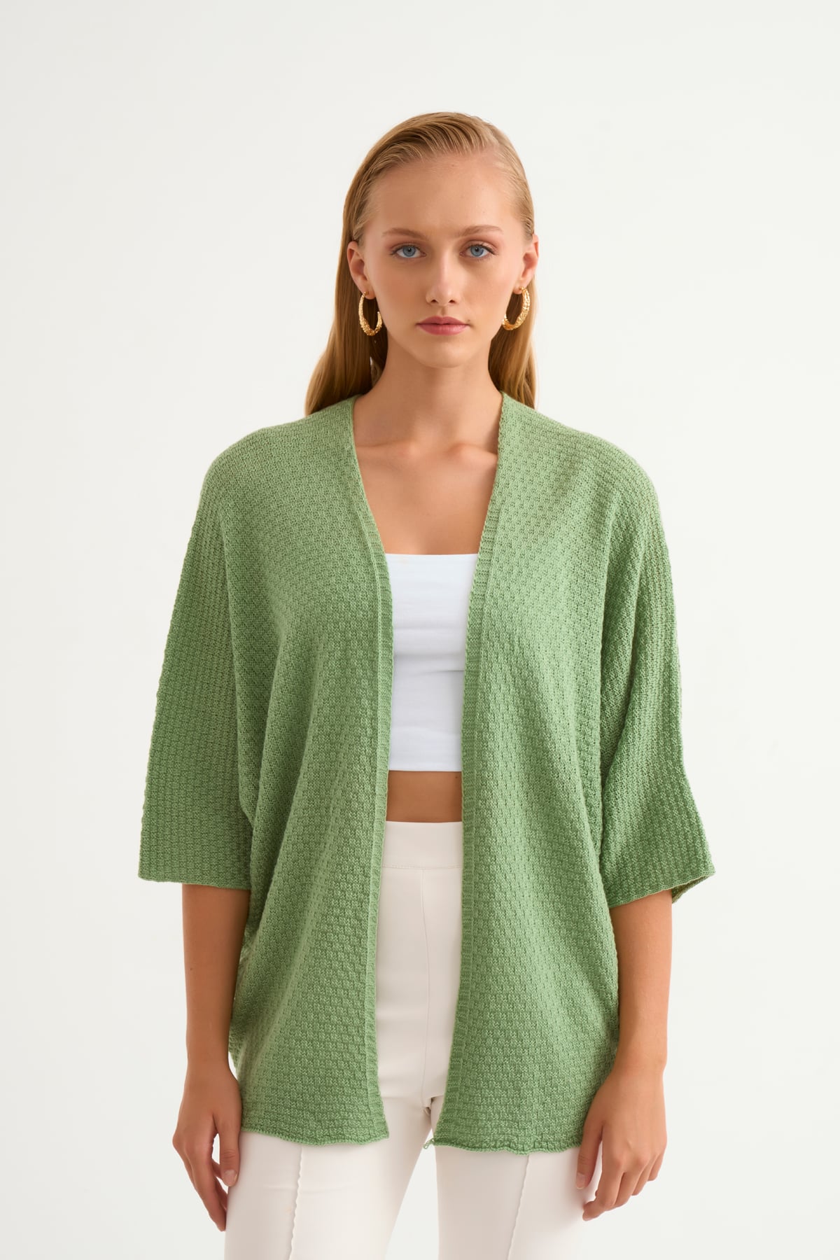 bat sleeve loose cardigan - GREEN ALMOND