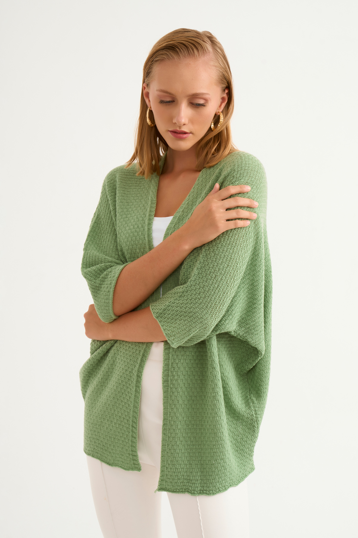 bat sleeve loose cardigan - GREEN ALMOND