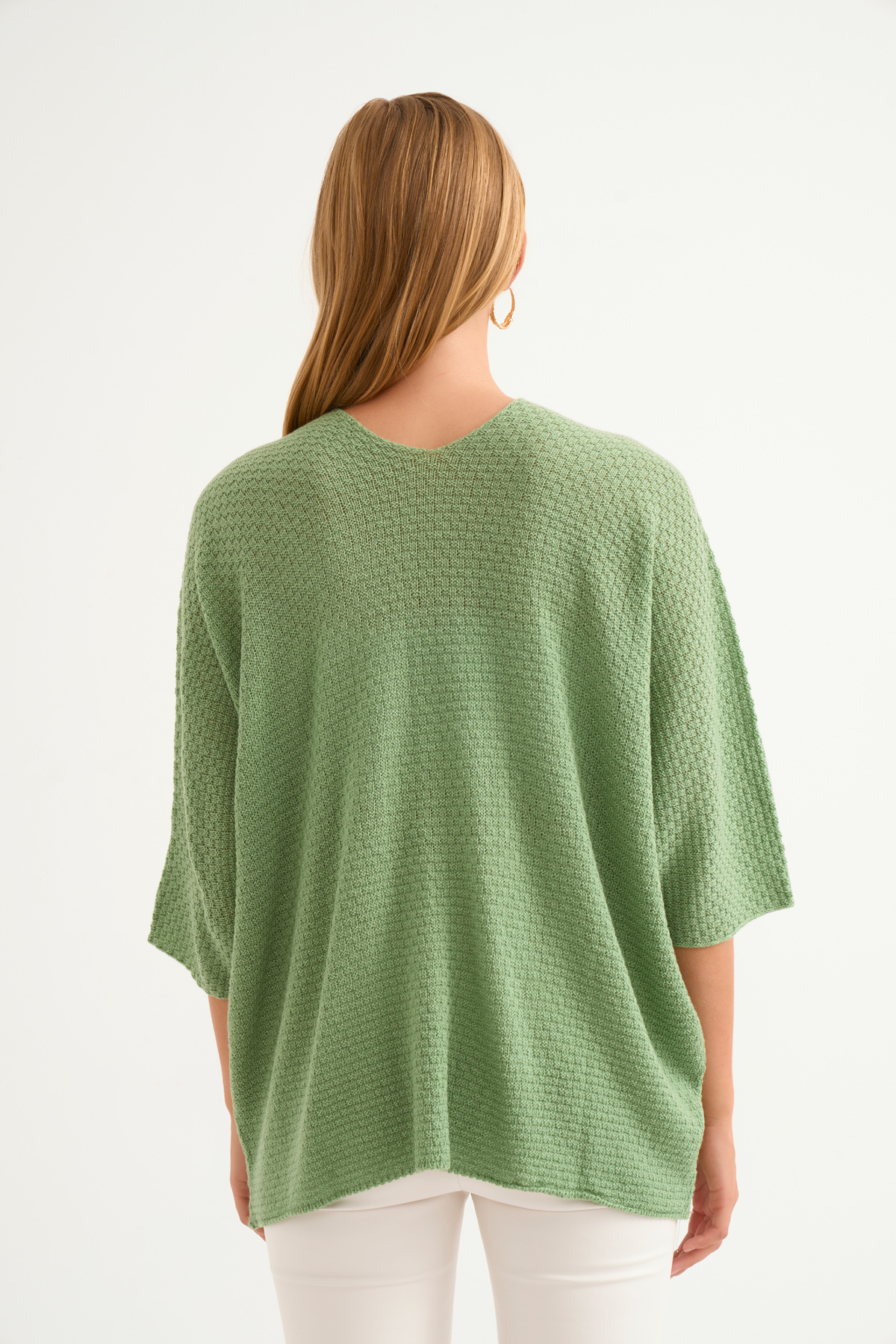 bat sleeve loose cardigan - GREEN ALMOND