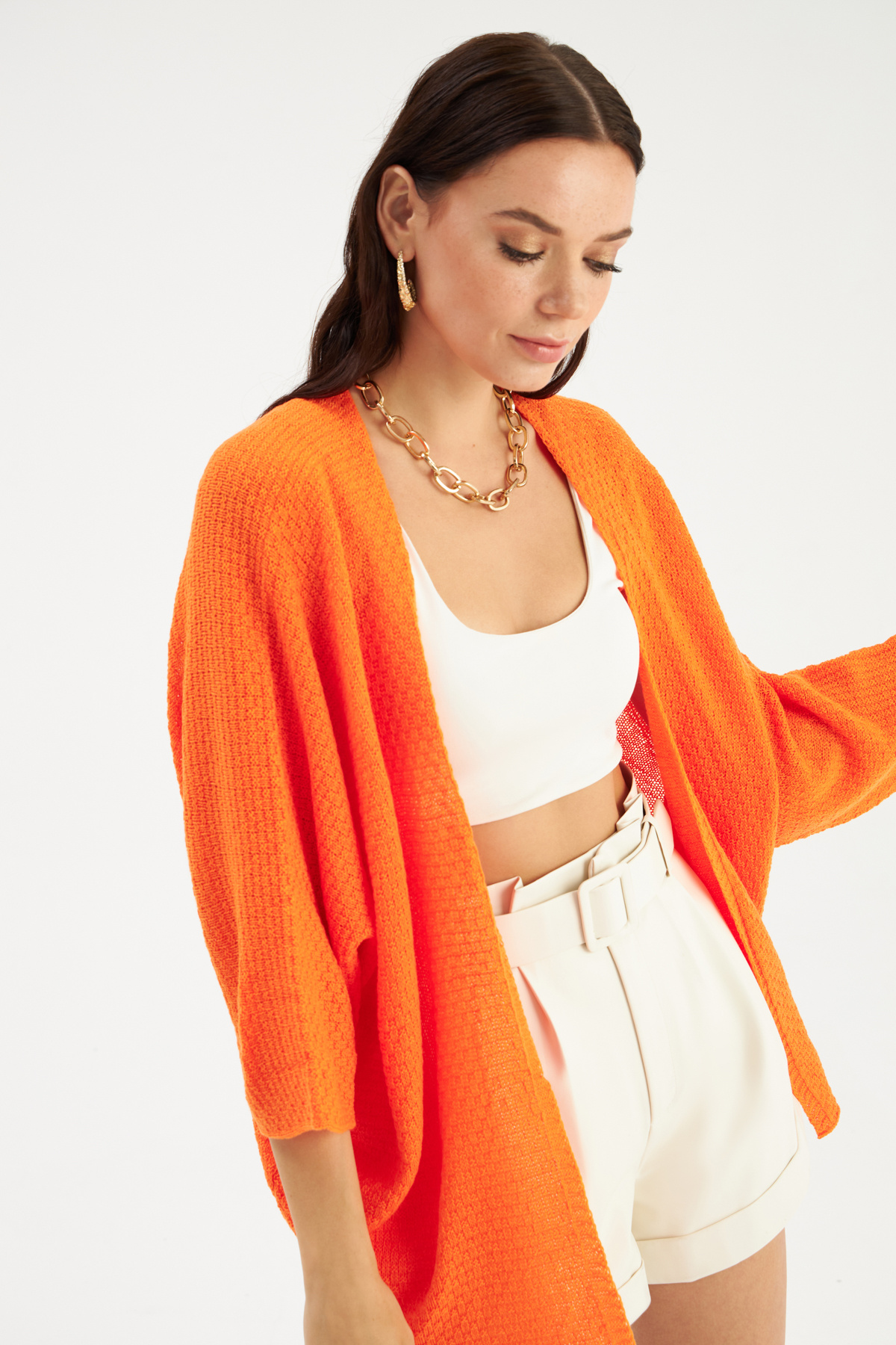 bat sleeve loose cardigan - ORANJ