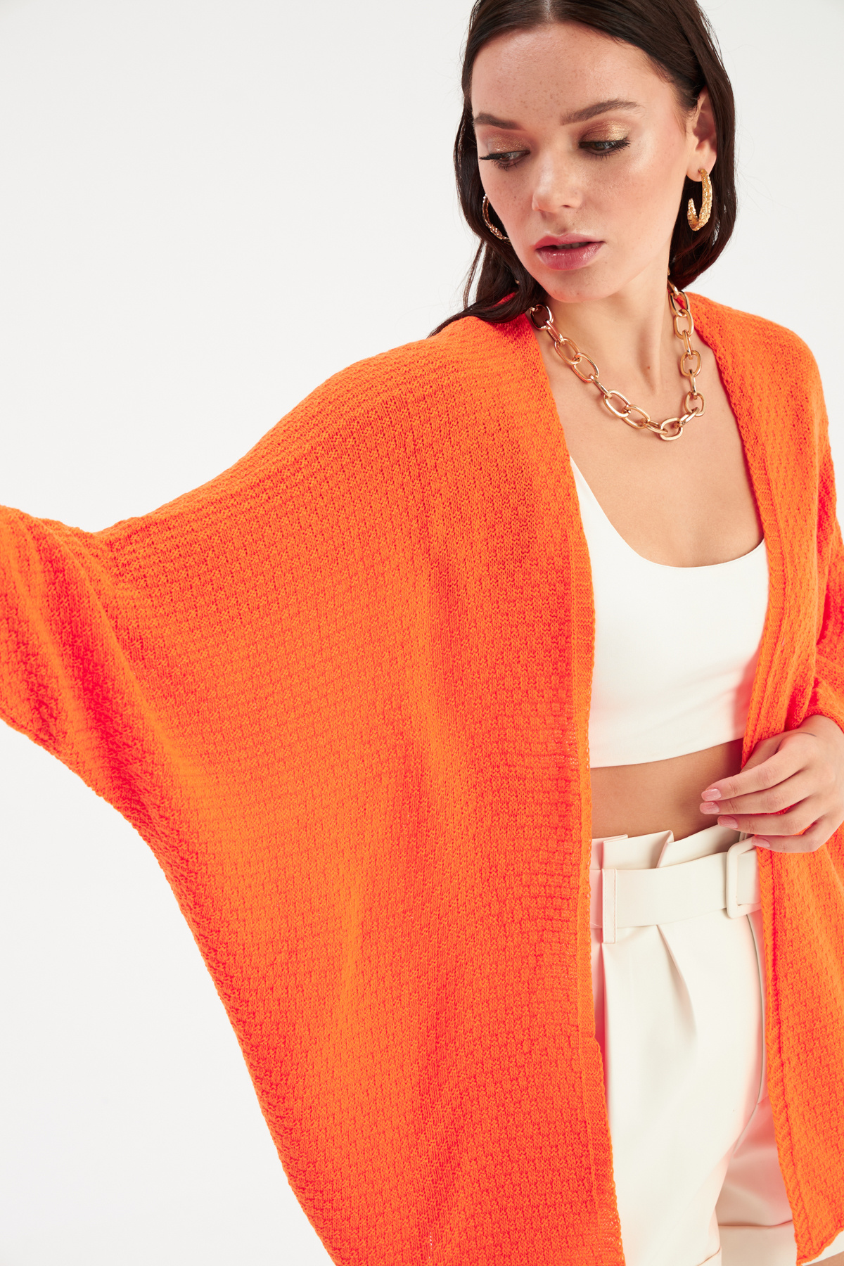 bat sleeve loose cardigan - ORANJ