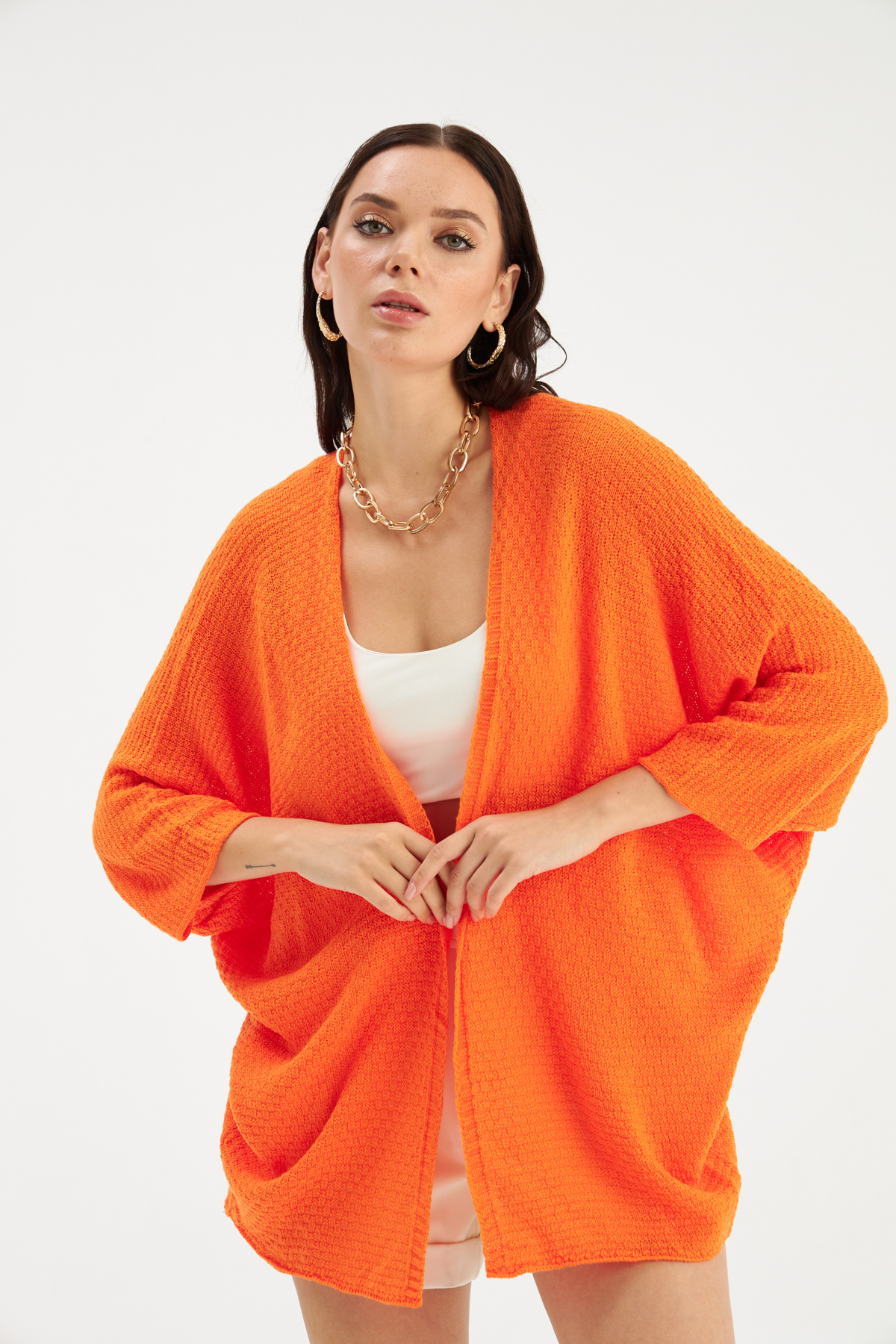 bat sleeve loose cardigan - ORANJ
