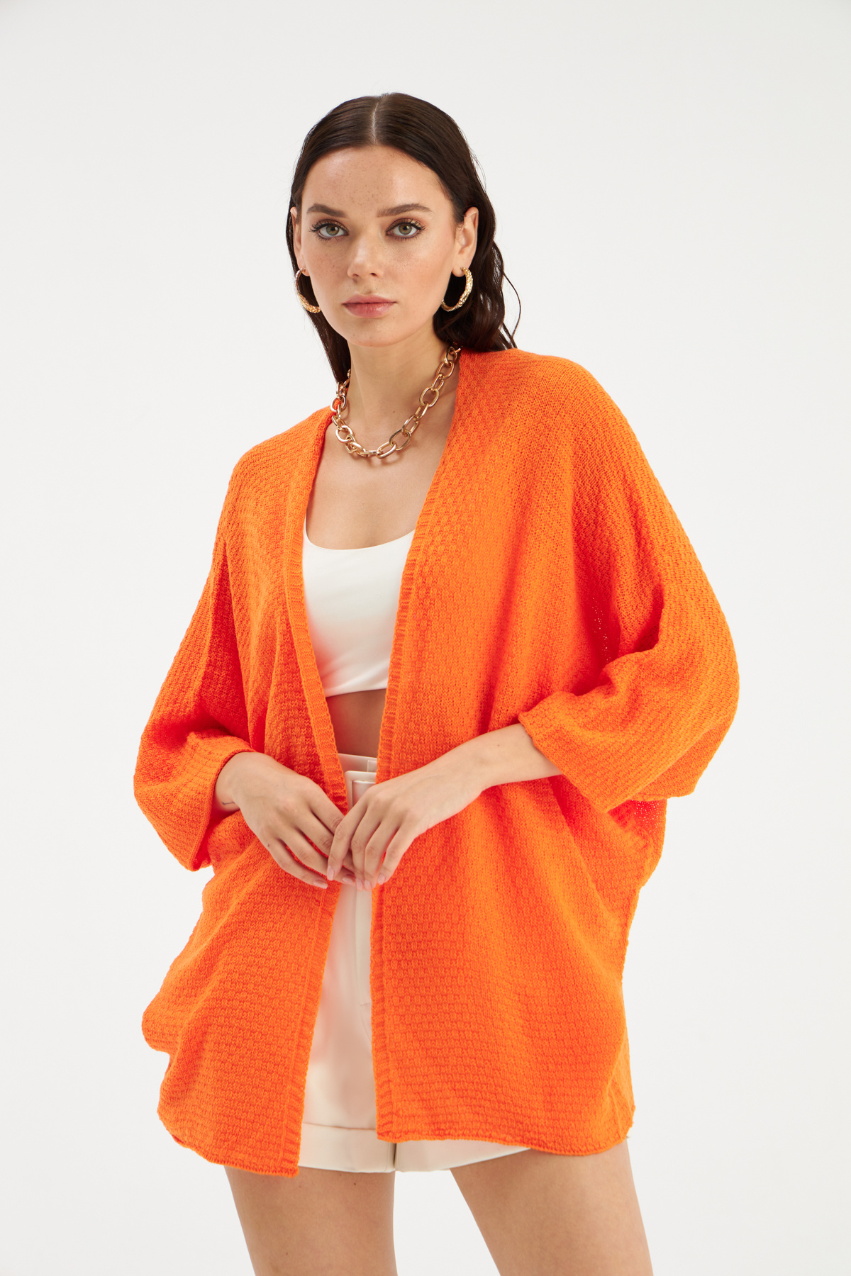 bat sleeve loose cardigan - ORANJ
