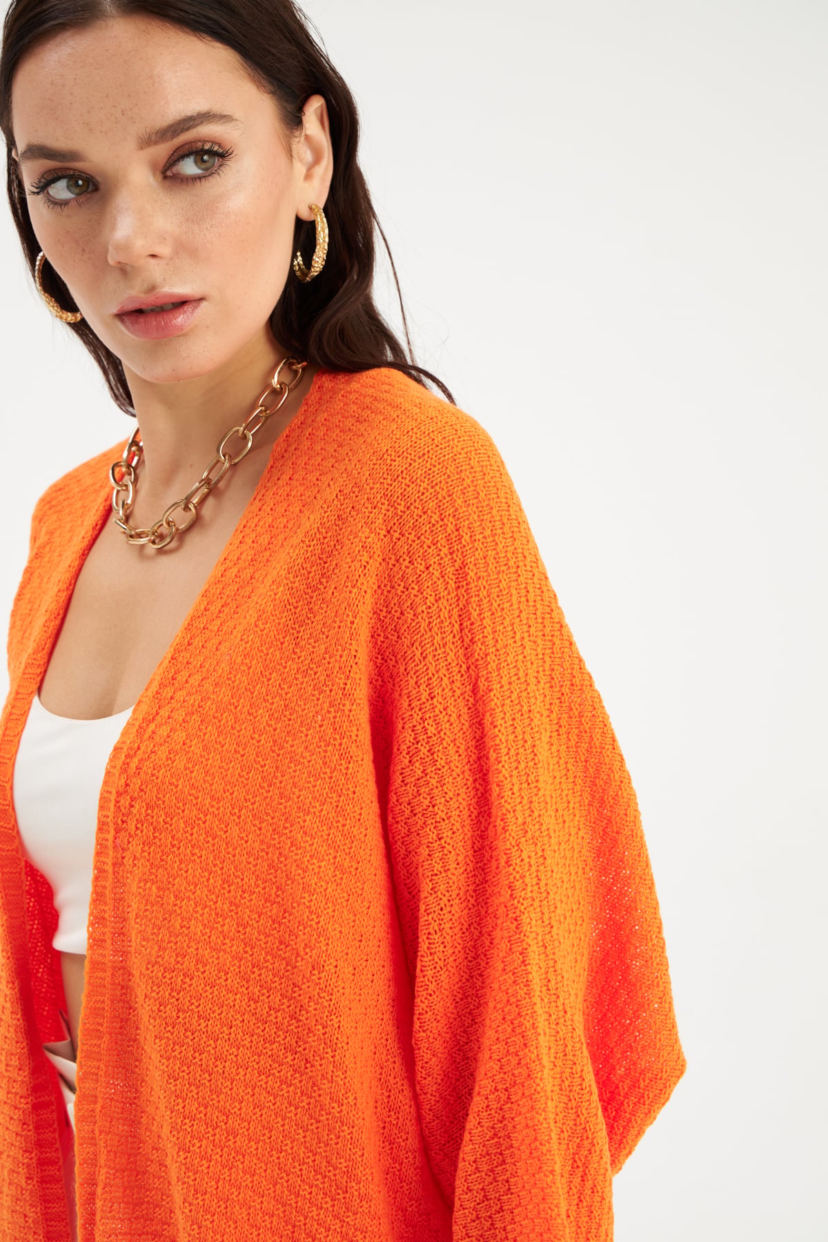 bat sleeve loose cardigan - ORANJ