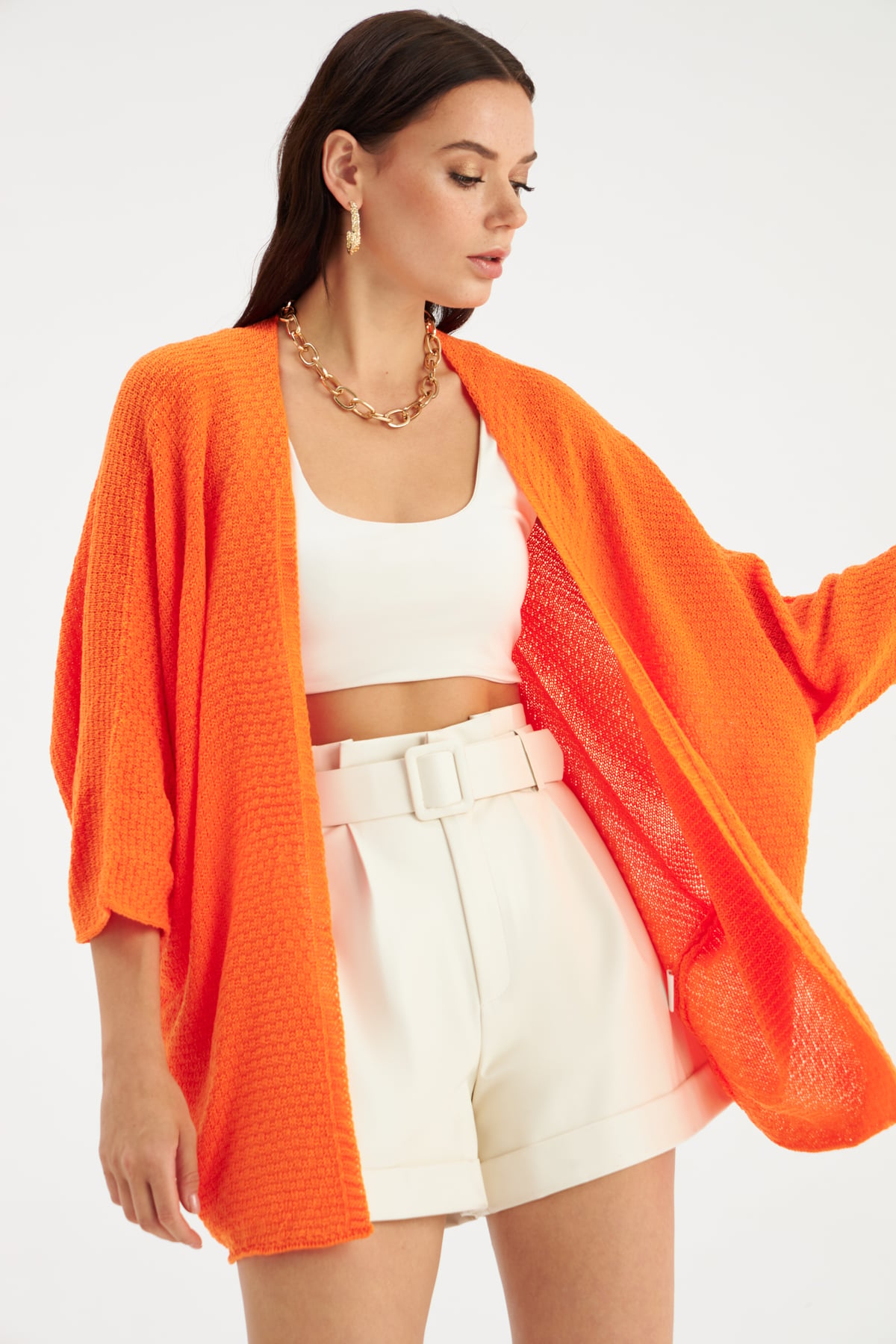 bat sleeve loose cardigan - ORANJ