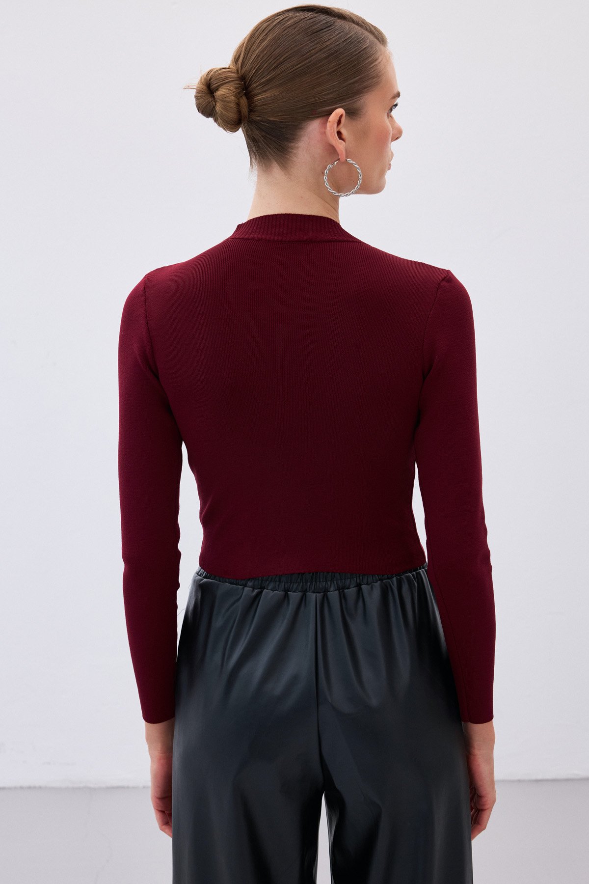 Half Fisherman Knitwear Blouse - Maroon