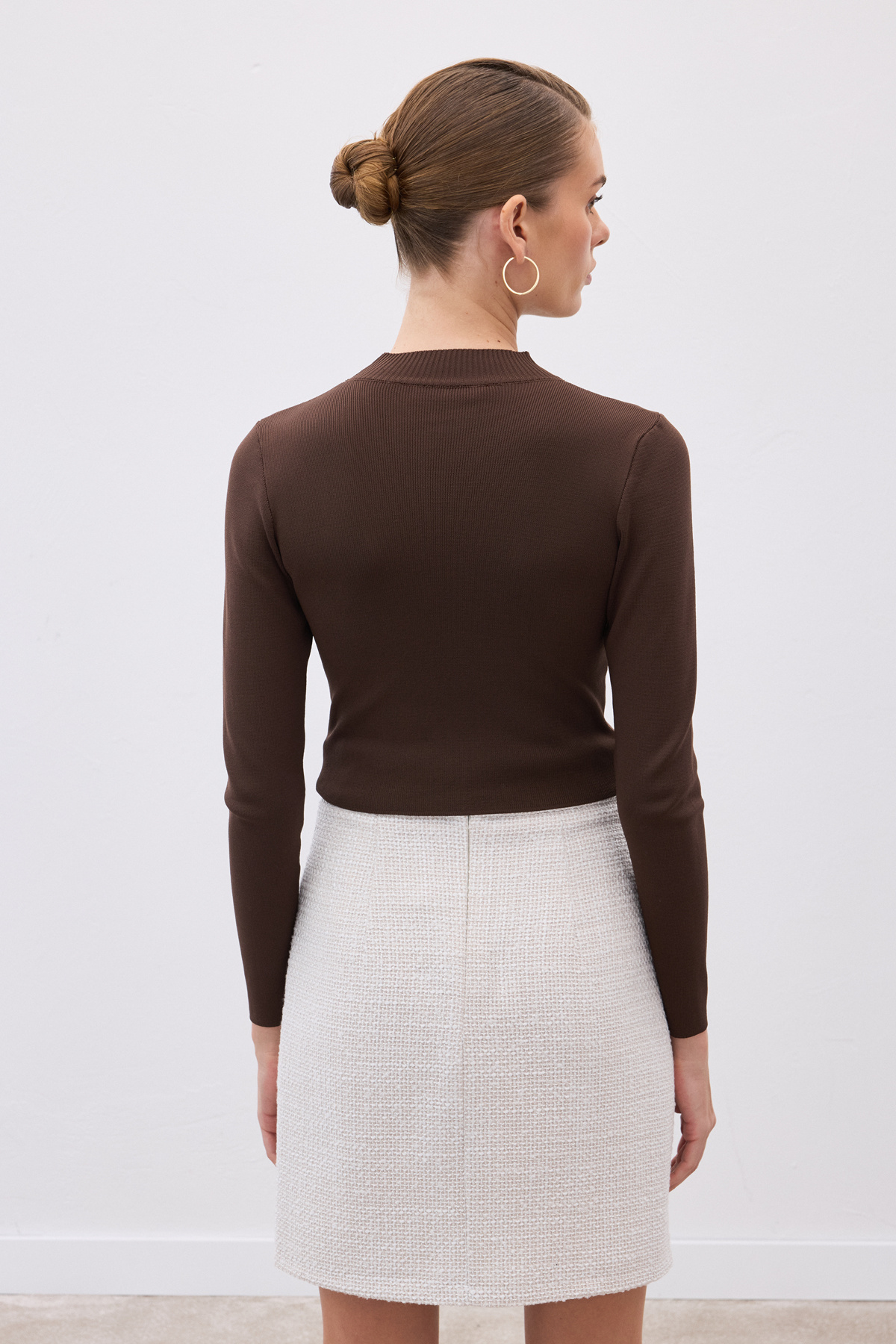 Yarım Balıkçı Triko Bluz - Kahve