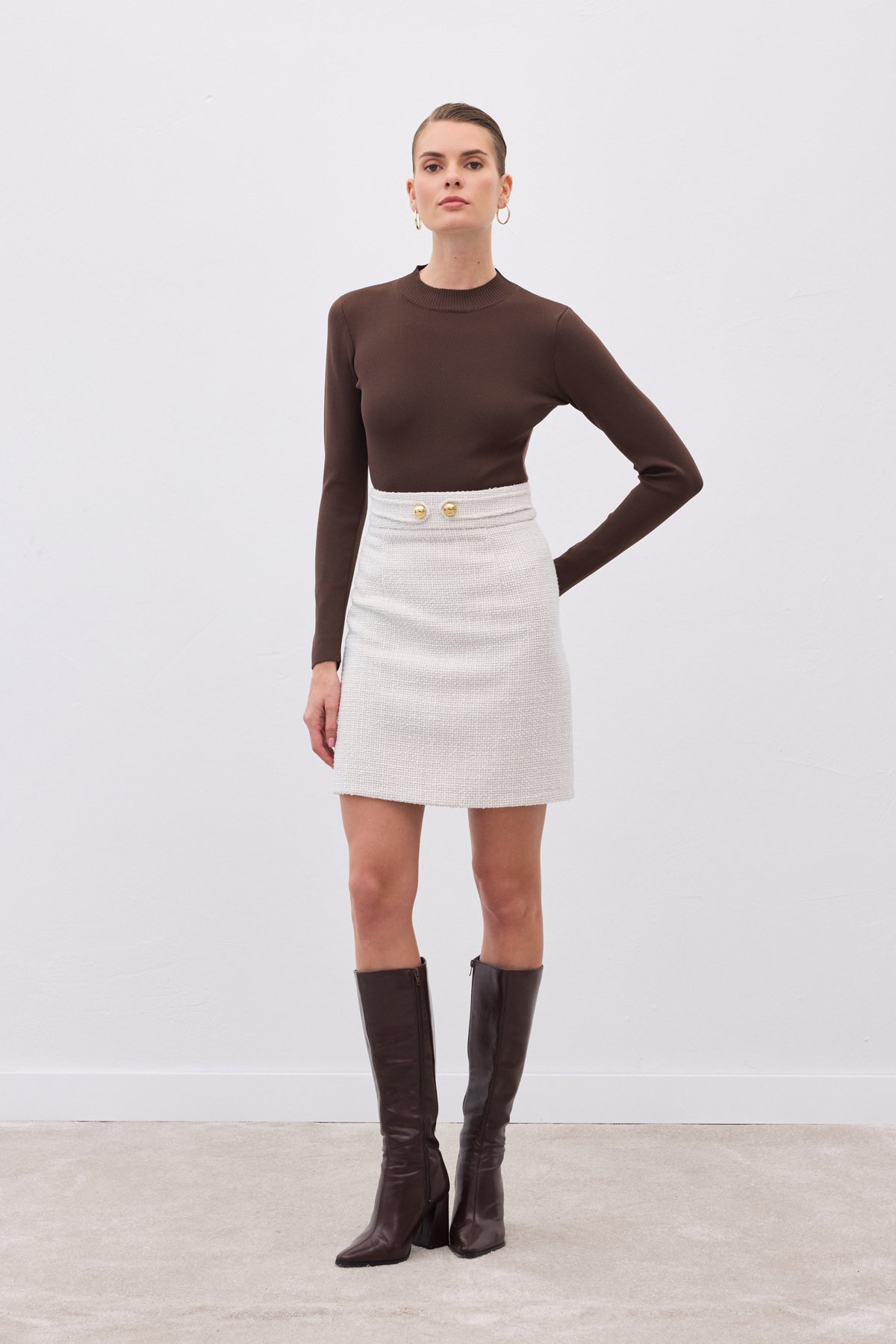 Yarım Balıkçı Triko Bluz - Kahve