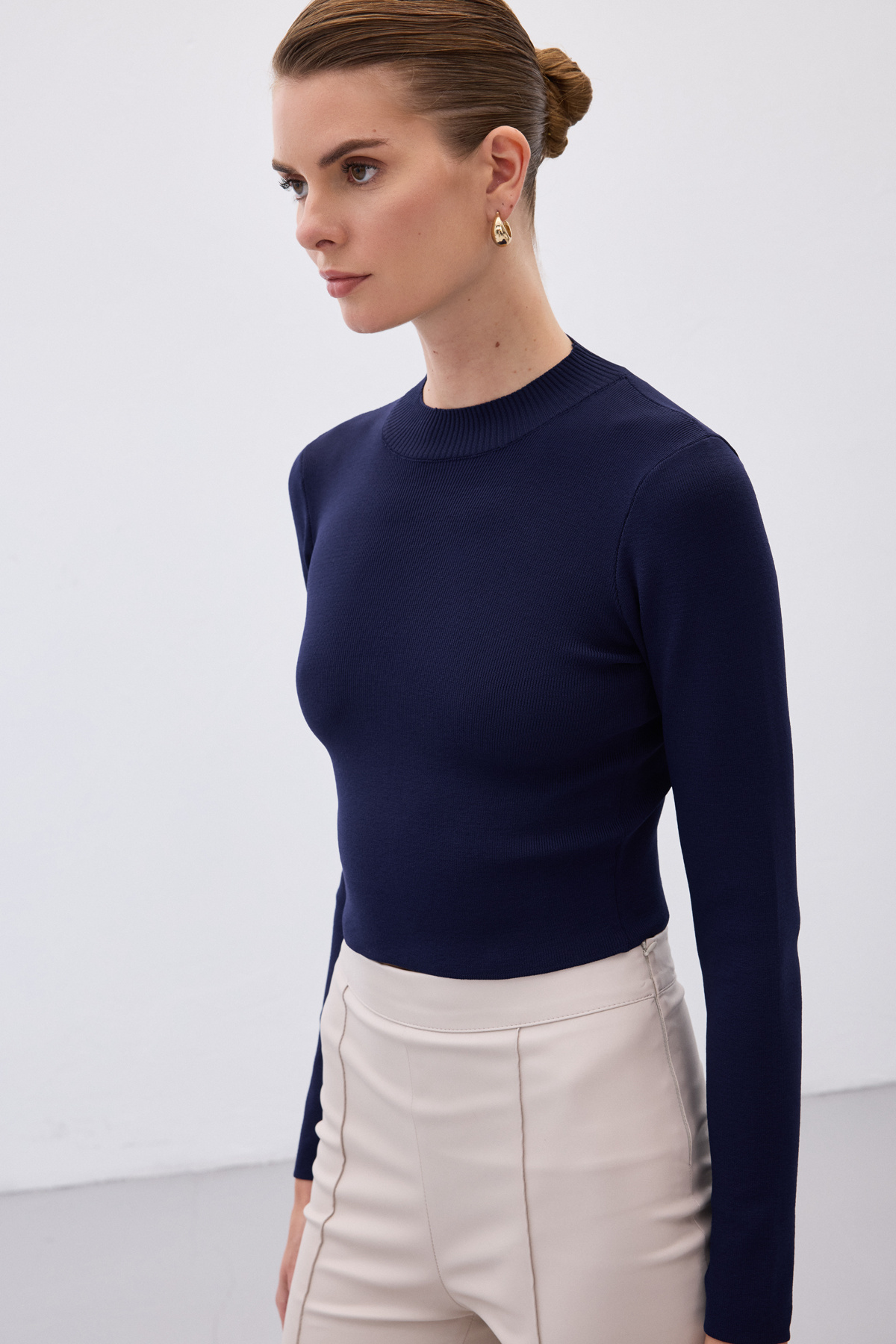 Half Fisherman Knitwear Blouse - Blue