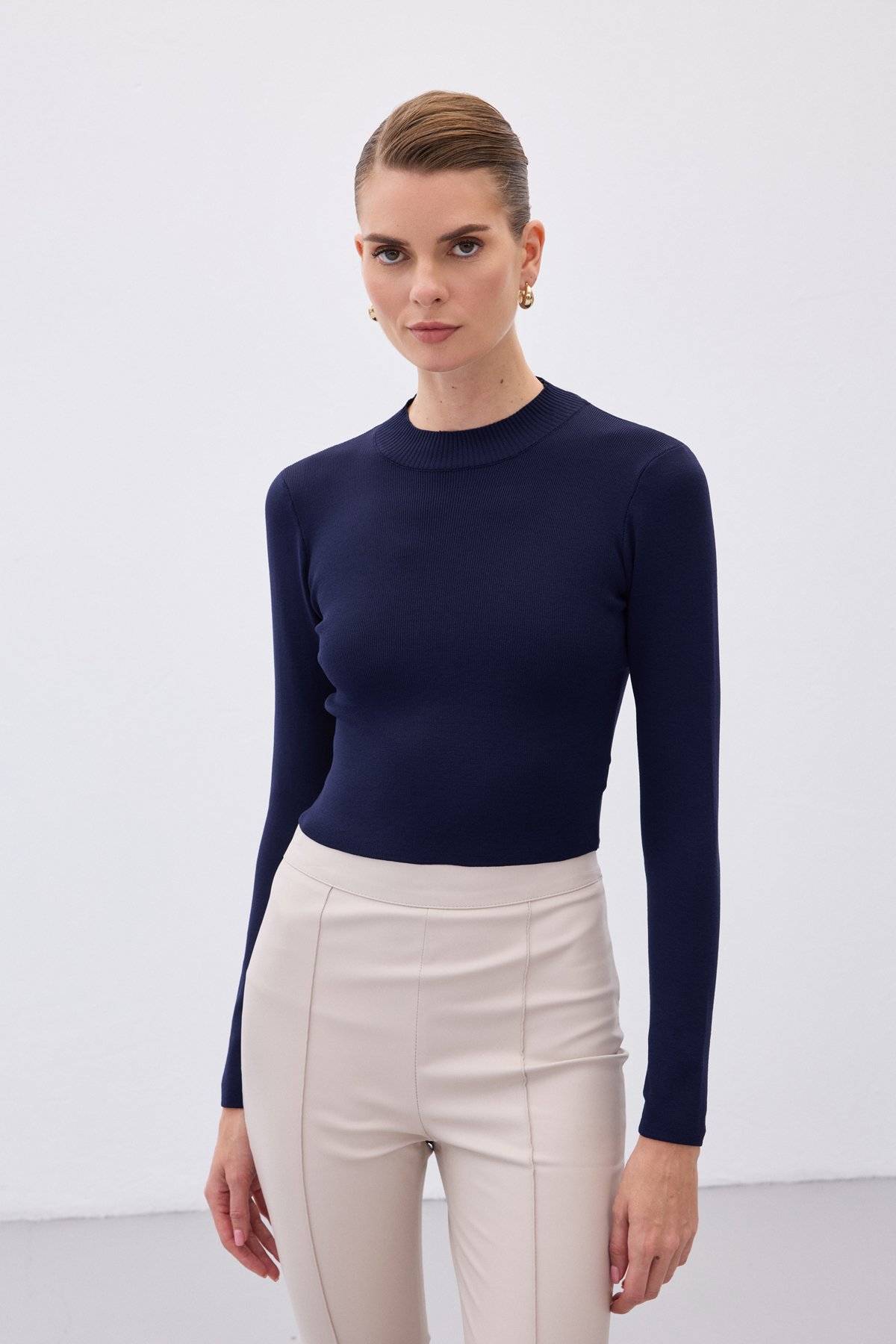 Half Fisherman Knitwear Blouse - Blue