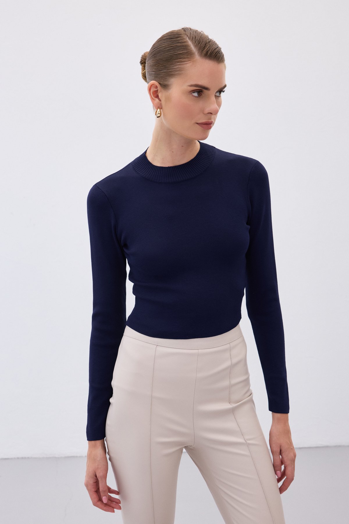 Half Fisherman Knitwear Blouse - Blue