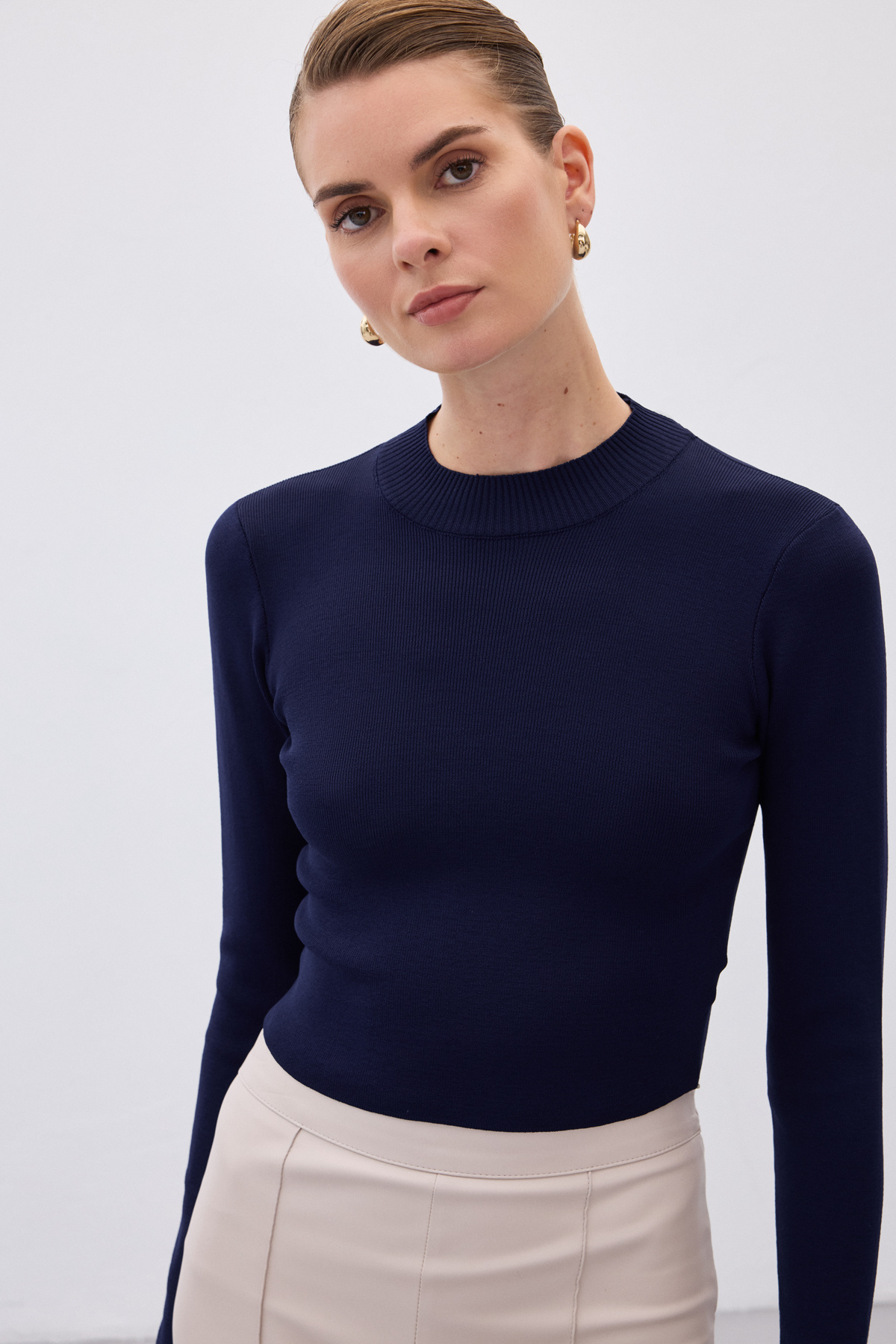 Half Fisherman Knitwear Blouse - Blue