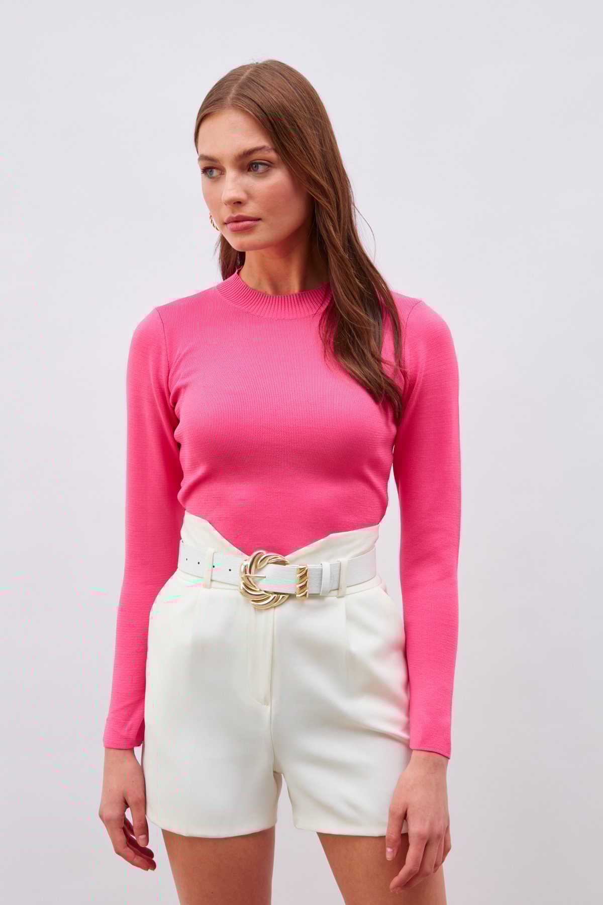 Yarım Balıkçı Triko Bluz - PEMBE